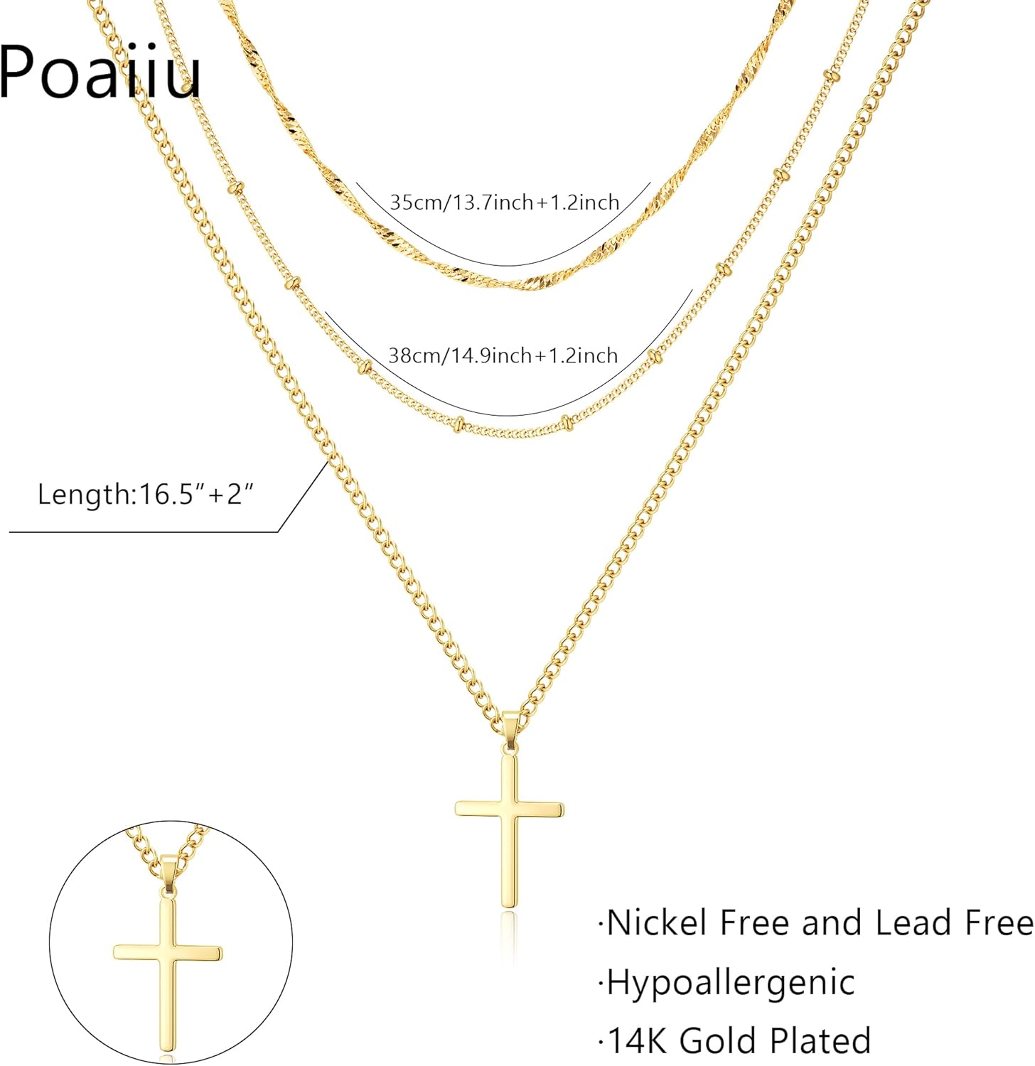 Cross 14K Gold Plated Layered Choker Neckalce for Women Dainty Cross Layering Pendant Necklace 14K Gold Plated Simple Trendy Jewelry for Women - Image 5