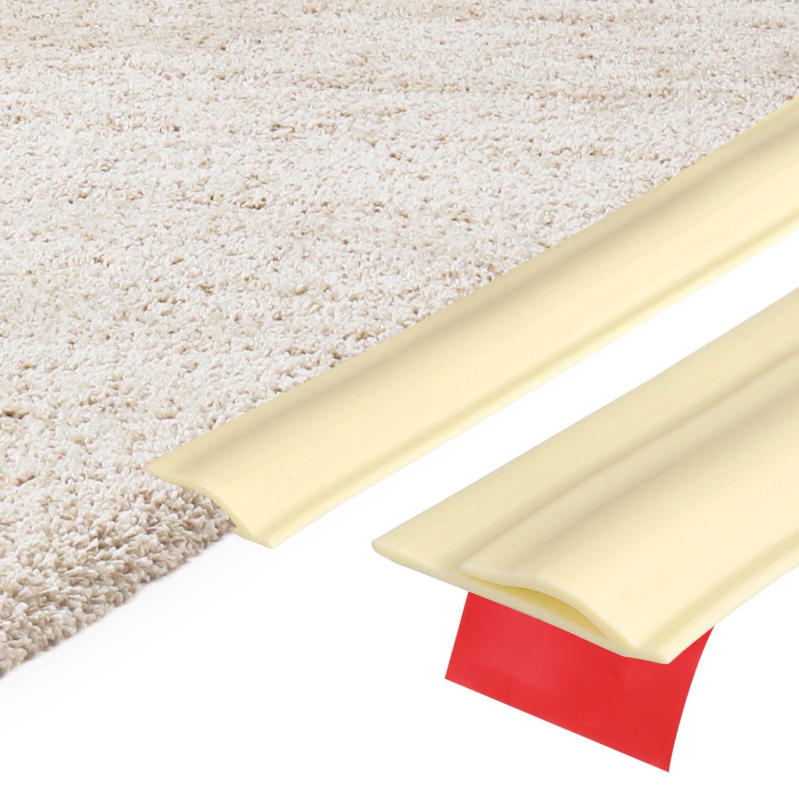 sourcing map 2m x 33mm x 5.5mm Carpet to Tile Transition Strip, Self-Adhesive Carpet Edge Strip, TPE Gap Cover, Laminate Edge Trim for Uneven Surfaces, Cream White