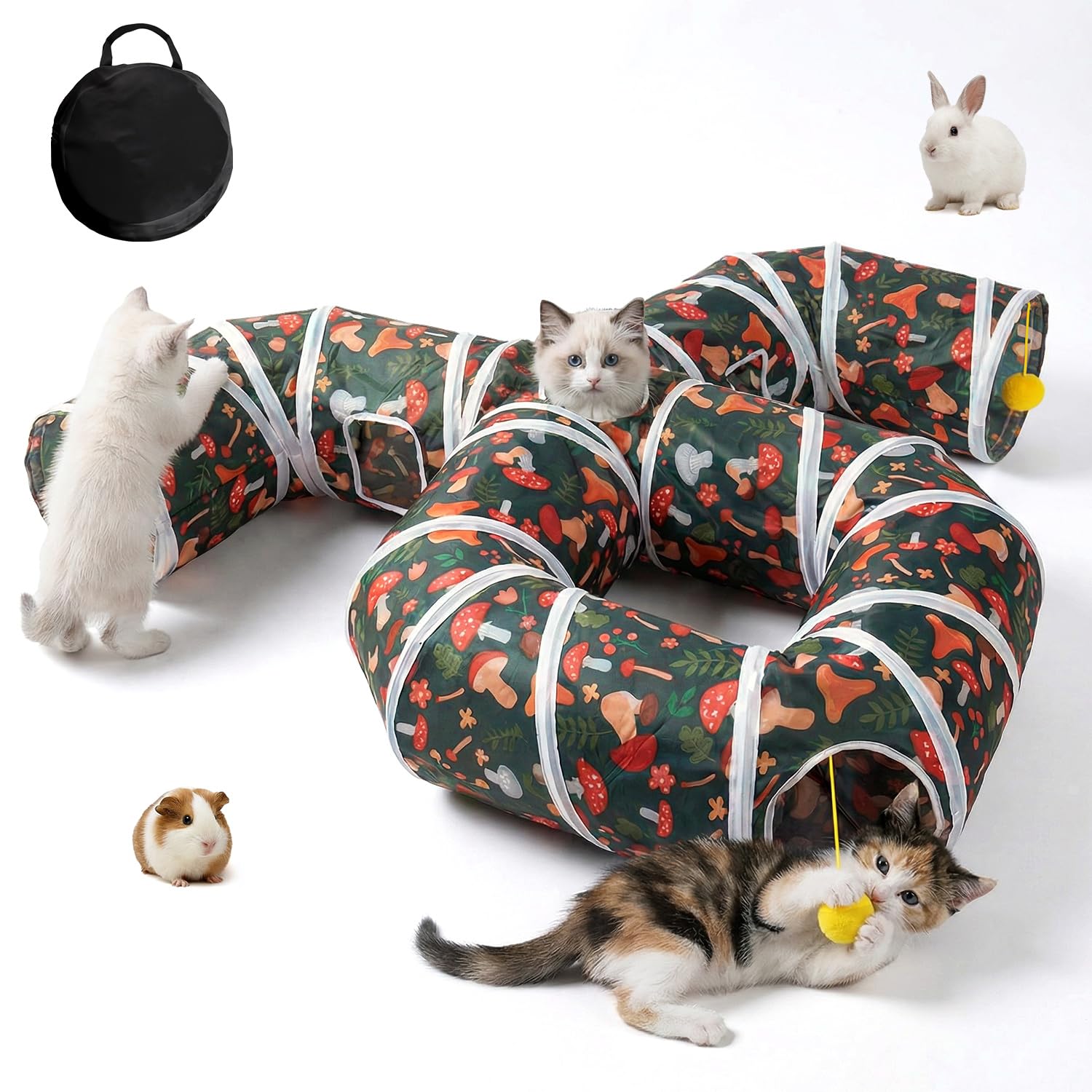 Tunnel pour chat pour divertissement en intérieur, tube de jeu résistant à la déchirure avec balle de jeu, tube pliable avec judas interactif, idéal pour chatons, chiots et lapins (en forme de pieuvre