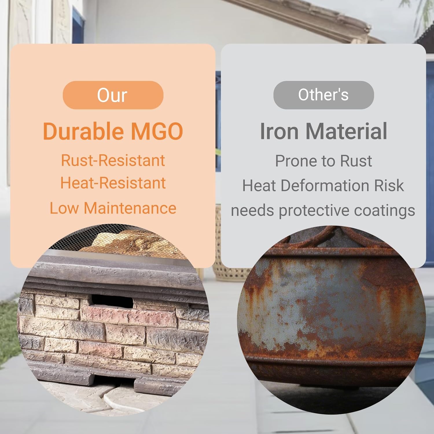 MGO 29” Square Wood Burning Fire Pit, Stone Gray, Magnesium Oxide, Outdoor Fire Pit for Patio, Garden, and Backyard, 46.3 lbs