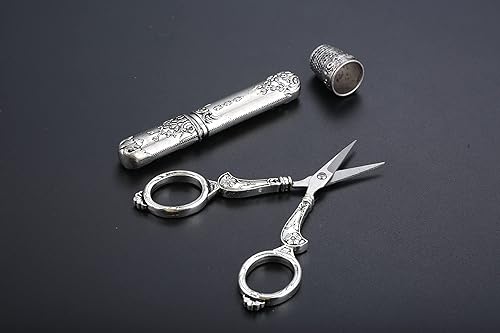 Miniatura 7 de Hicello Kit de tijeras, tijeras de coser vintage, dedal y hilo de metal, herramientas de costura, juego de costura para bordar, punto de cruz,