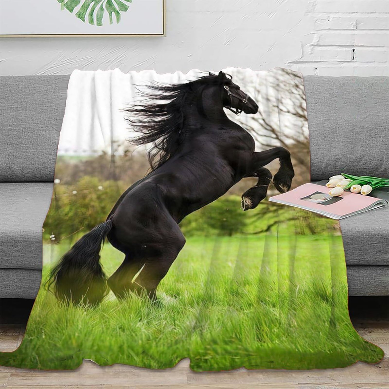 Plaid de voyage microfibre haut de gamme imprimé cheval 3D