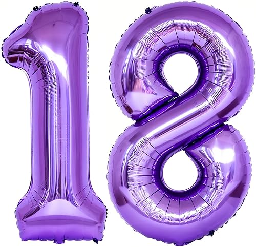 Globos morados del número 18 de 40 pulgadas, globos gigantes de helio de papel de aluminio de 18 números para fiesta de cumpleaños morados, disponible en Yaxa El Salvador
