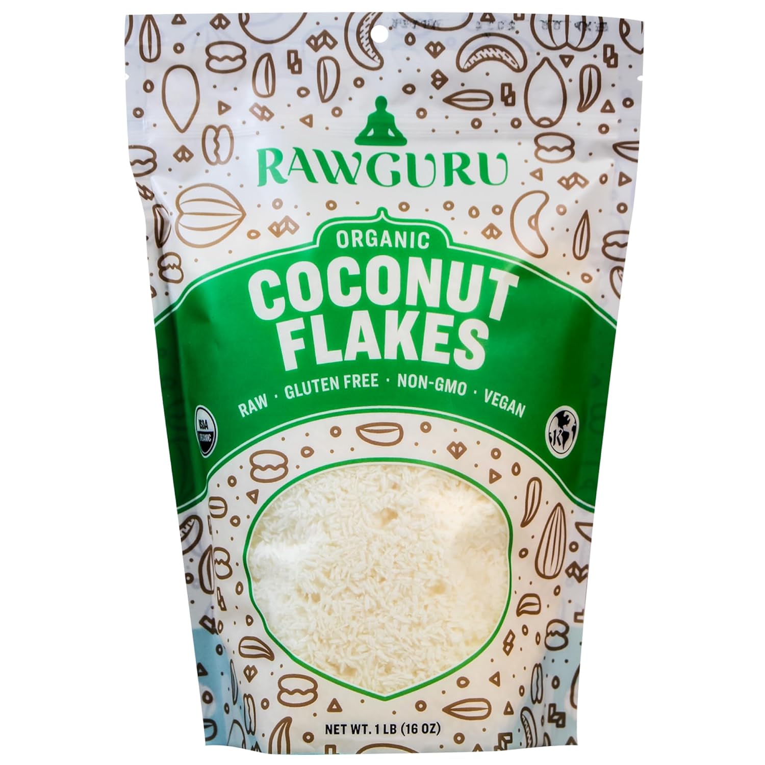 RawGuru Organic Coconut Flakes, 16 oz, Gluten Free, Non
