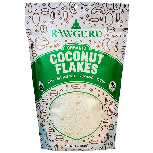 RawGuru Copos de coco orgánicos, 16 onzas, sin gluten, sin OMG, vegano, apto para dieta cetogénica, kosher