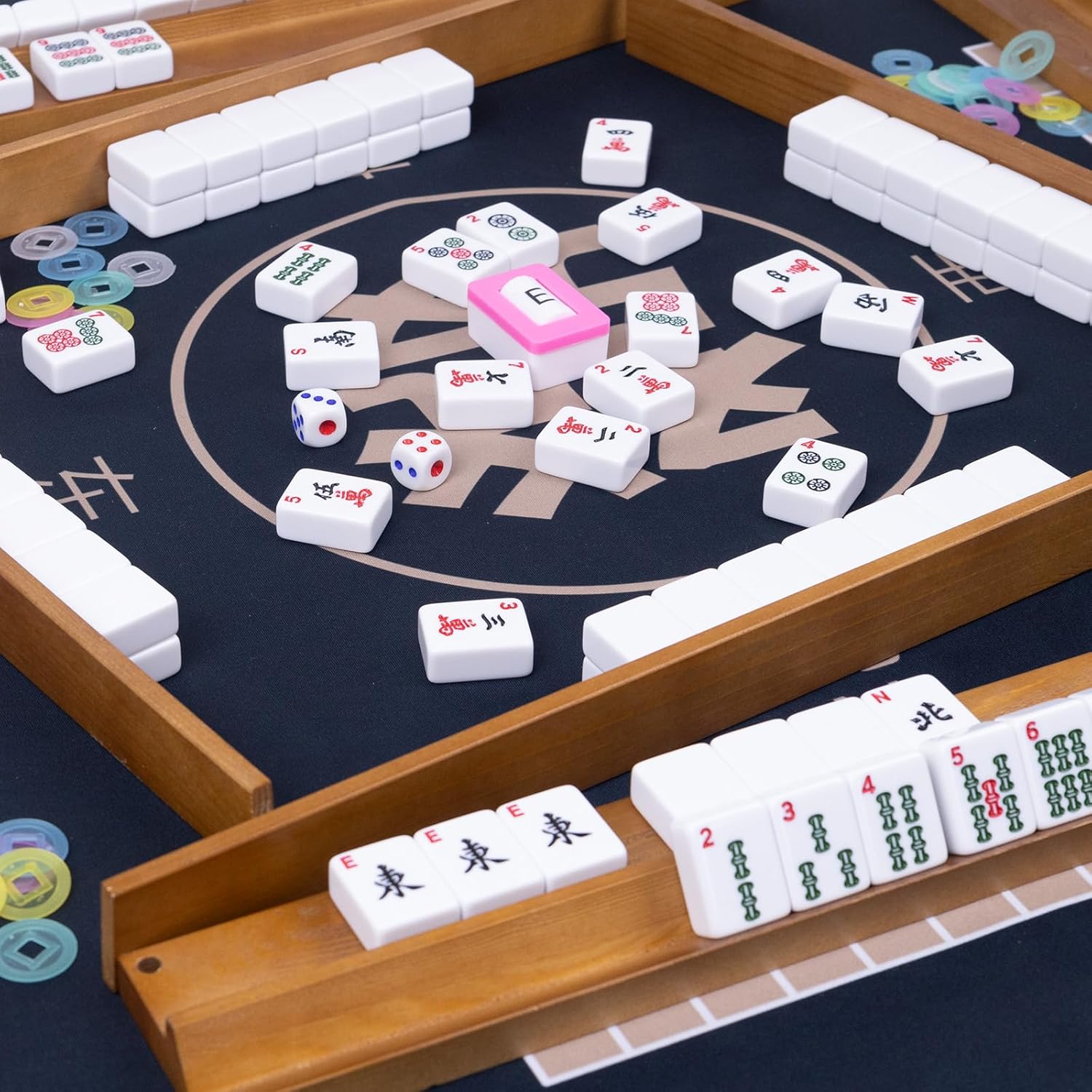 American Mahjong Set,Complete Game Kit, 166 Tiles Mahjong Tile Set with Wooden Pushers Racks, Carrying Bag, Mahjong Mat, Score Cards, Chips, Dice & Accessories Mahjong Set