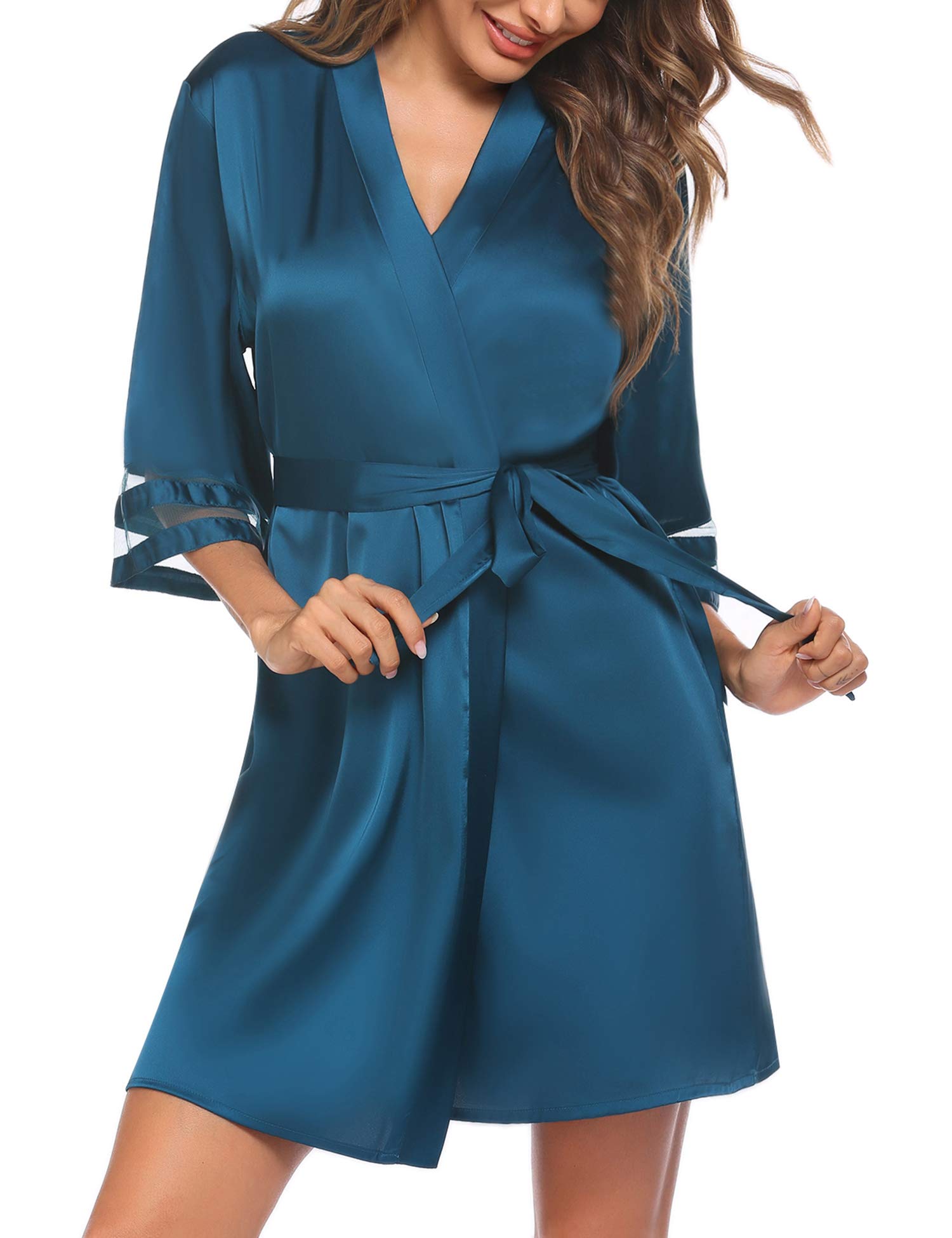 Ekouaer Albornoces de Dormir Seda Mujer Sexy Bata Novia Boda de Saten Kimono Albornoz, S-XXL