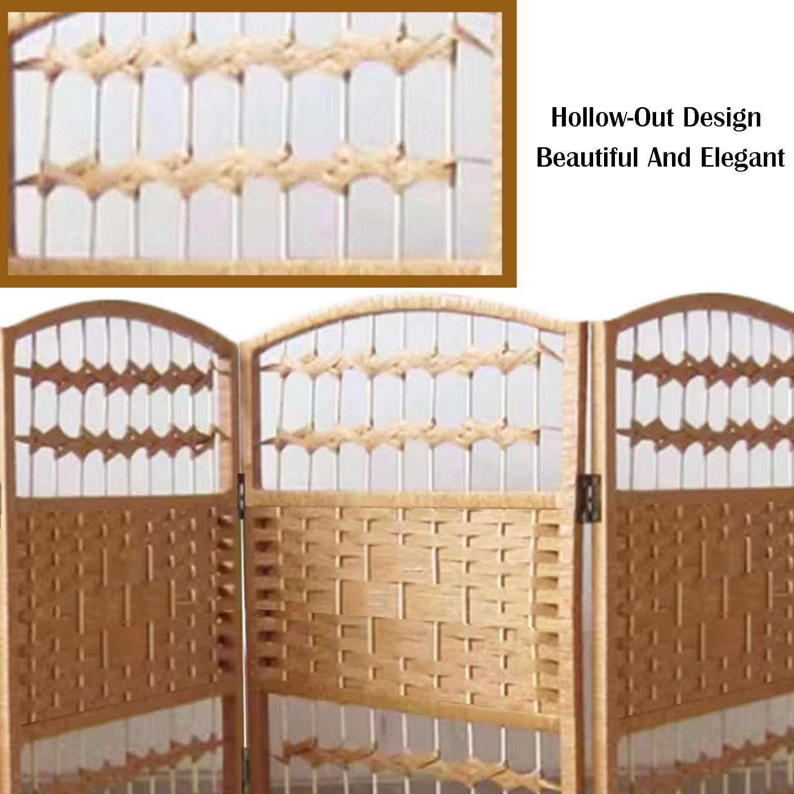 Cloison de séparation courte pliable en bois à 6 panneaux en rotin pour salon, bureau, dortoir (blanc, 50 x 30 cm)