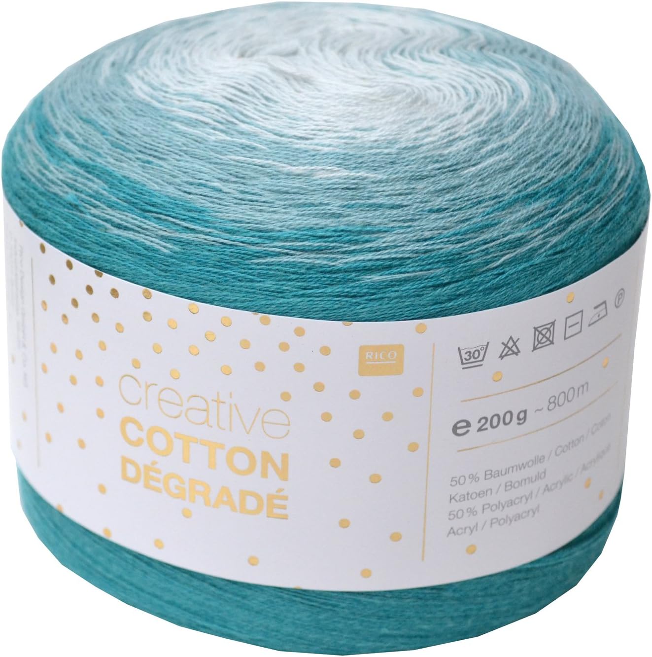 Rico creative Bobbel Cotton Degraded Colour 004, 200g Bobbel with subtle Colour gradient, approx. 800m Colour gradient yarn
