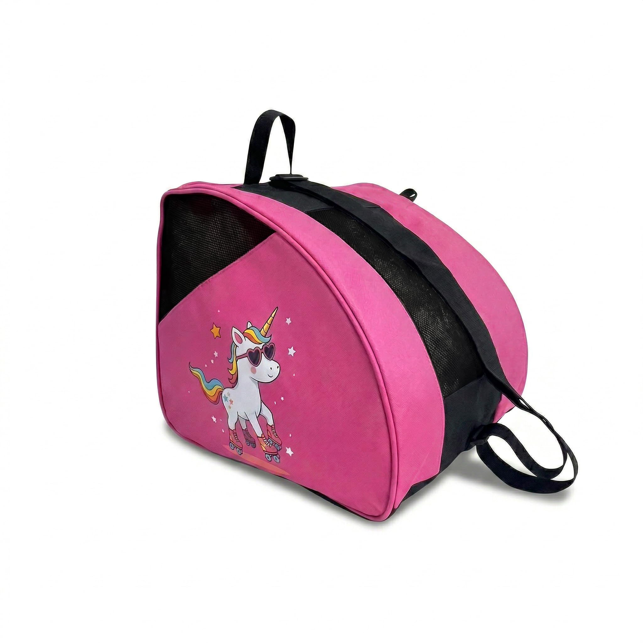 DOJA Barcelona Borsa per Pattini a Rotelle per Bambini - Rosa con Stampa Unicorno - Regolabile e Imbottita, Borsa Pattini in Linea, Protezioni in Tessuto Robusto, Borsone Pattinaggio Artistico
