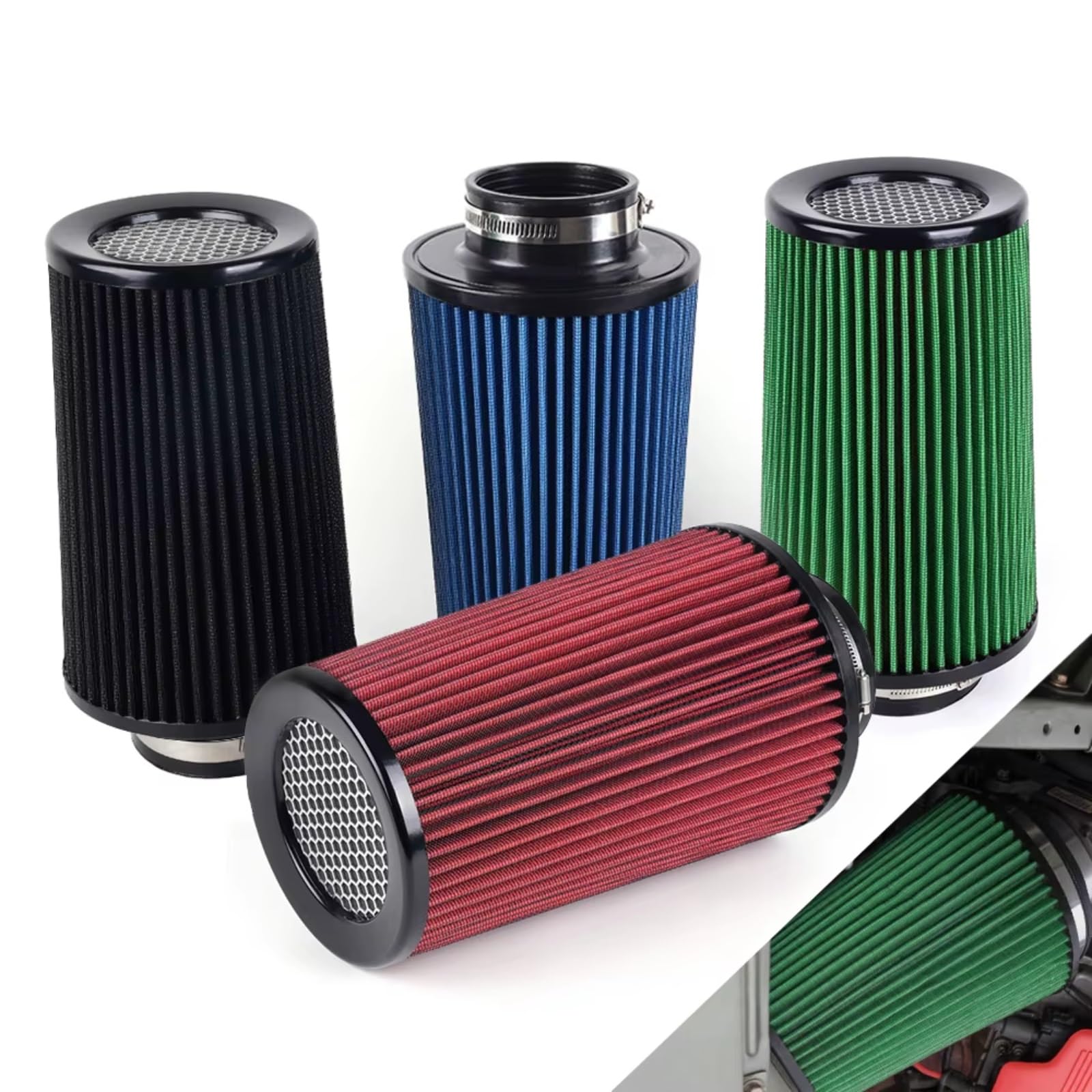 76 Mm 3" Race 10.6" Universal Filtros Aire Cónicos Lavables OFI142 Filtro de aire motor coche | Filtro de aire de entrada de aire frío de alto flujo para automóvil alto(Blue)