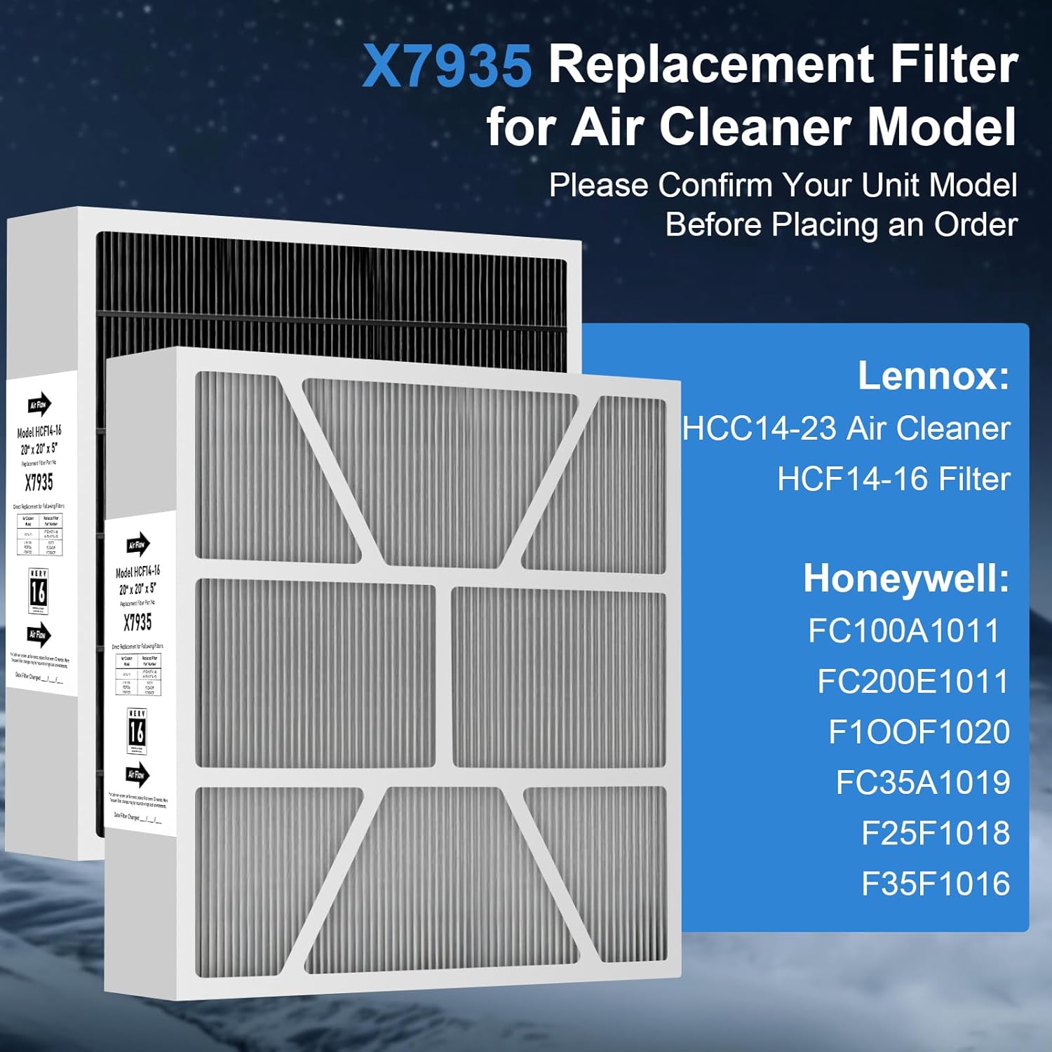 X7935 20"x20"x5" MERV 16 Furnace Air Filter Replacement Compatible with Lennox HCC14-23 Air Cleaner for Lennox X7935 Filter Model and Honeywell Filter Models FC100A101 And FC200E1011(1-Pack)