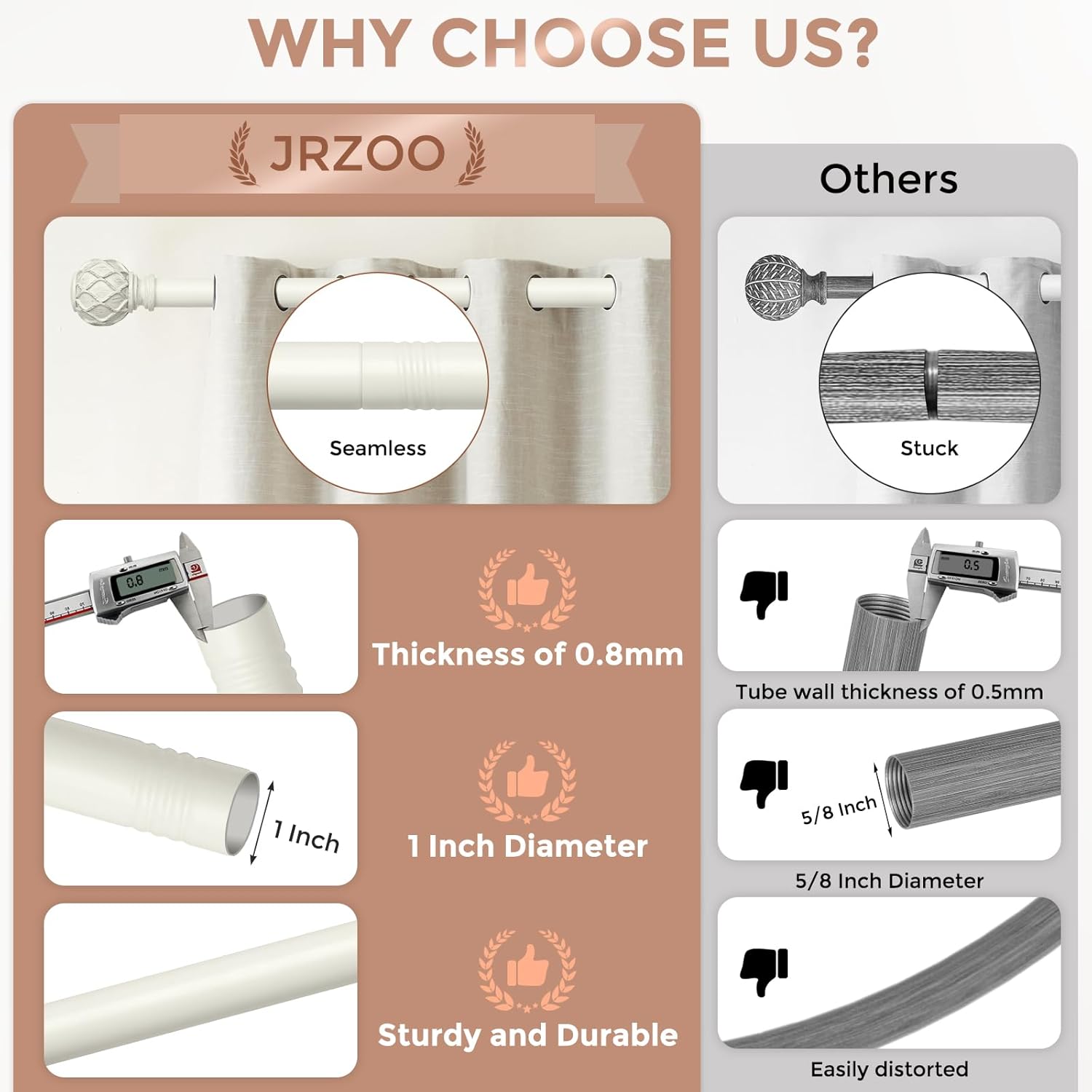 White Curtain Rods, 1'' Decorative Adjustable Farmhouse Boho Curtain Rod for Windows 72 to 144 Inch(6-12 Feet), Heavy Duty Rustic Drapery Pole with Netted Texture Finials, Antique White, 30''-144''