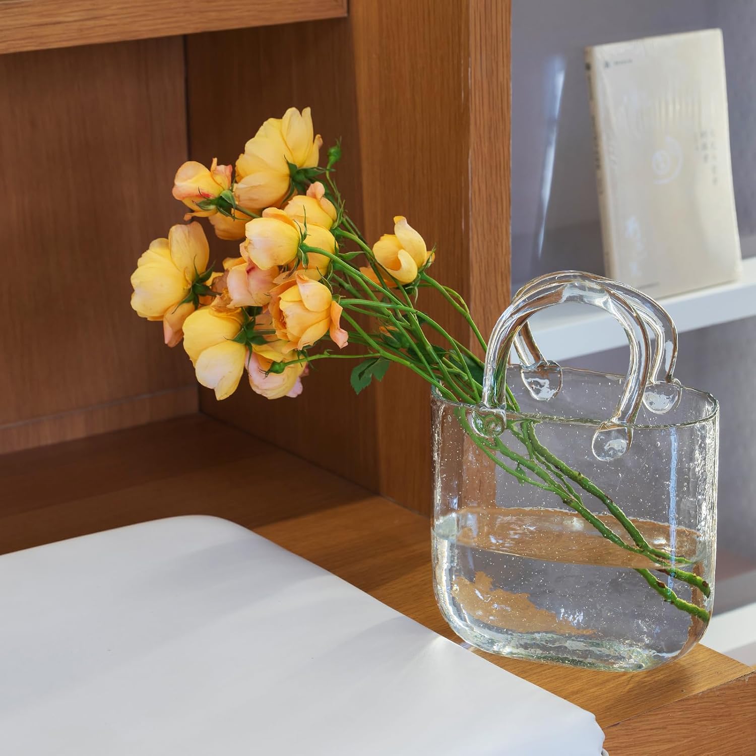 Clear Glass vases, Handbag Shaped Cases Can Hold Flowers or Fish, Suitable for Home and Office Decoration, Birthday Gifts, Bubble Design, Transparent