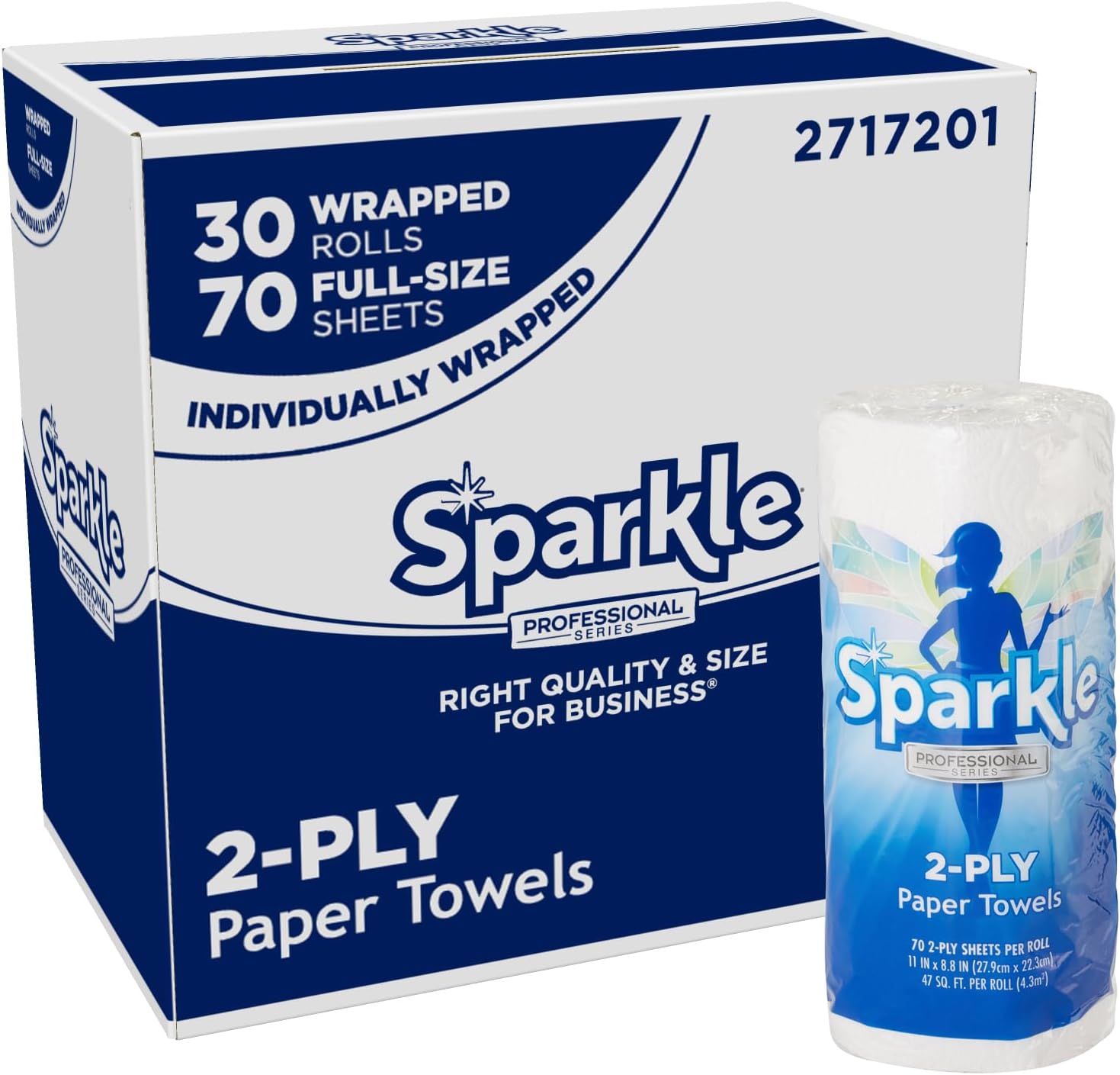 Sparkle Professional Series by Georgia-Pacific PRO 2-Ply Perforated Kitchen Paper Towel Rolls, Individually Wrapped, White, 11โ x 8.8โ (LxW), 70 Sheets/Roll, 30 Rolls/Case, 2717201