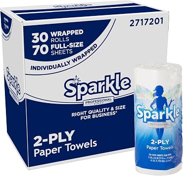 Sparkle Professional Series by Georgia-Pacific PRO 2-Ply Perforated Kitchen Paper Towel Rolls, Individually Wrapped, White, 11 x 8.8 LxW, 70 Sheets/Roll, 30 Rolls/Case, 2717201