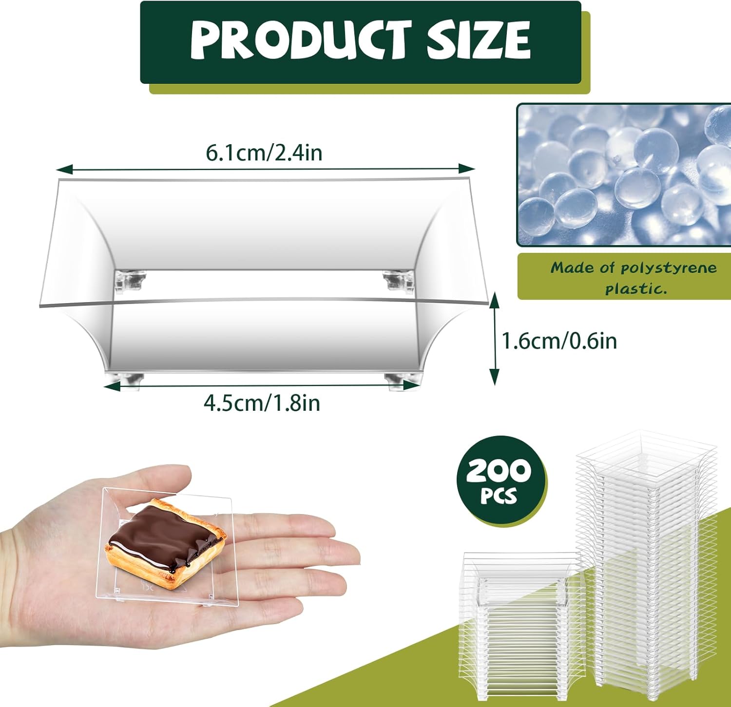 200 Pcs Mini Dessert Plates, Clear Disposable Plastic Tray, Mini Plastic Dish for Sauce, Dessert, Fruit or Appetizer(2.4'')