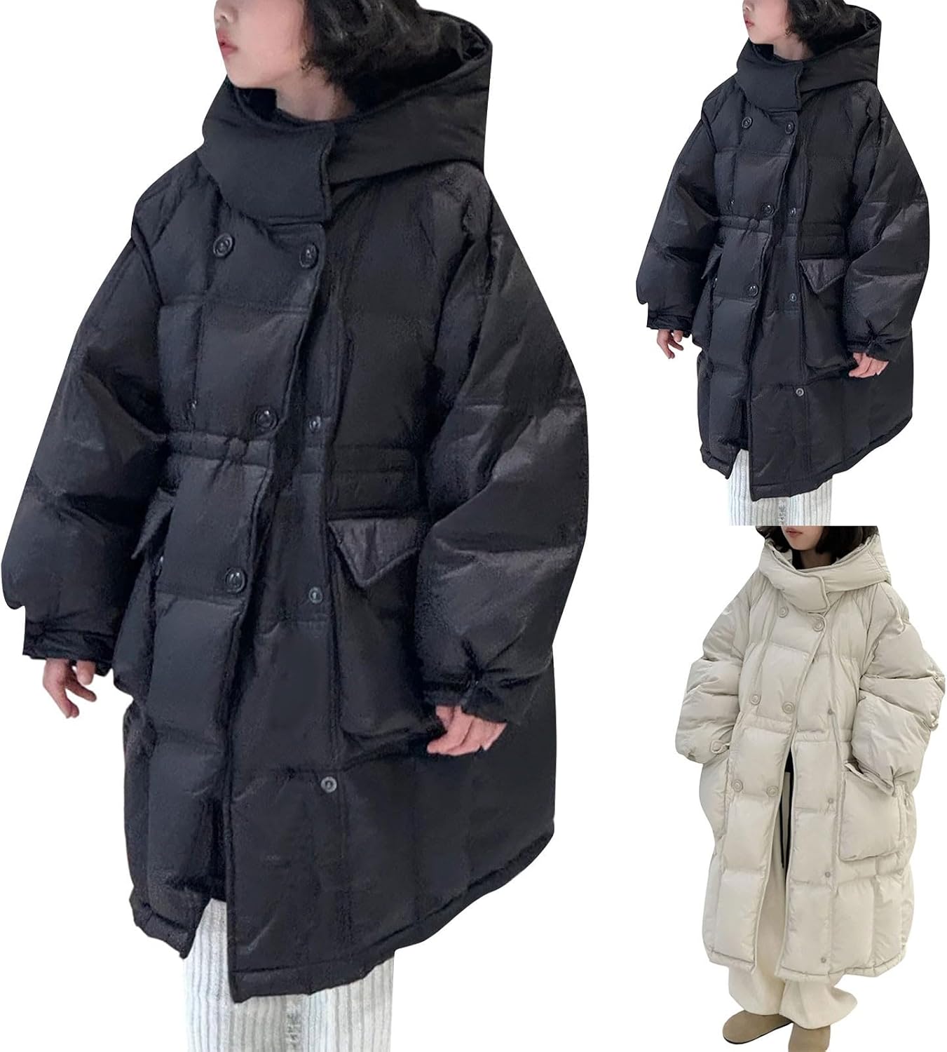Girls Long Puffer Jacket Warm Insulated Down Coat Padded Parka Lightweight Windproof Outerwear Snow Coats with Pocket