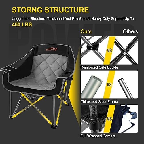 Miniatura 7 de FAIR WIND Silla de camping acolchada de gran tamaño, resistente, con brazo plegable cuádruple, portátil, para exteriores, soporta 450 libras, color