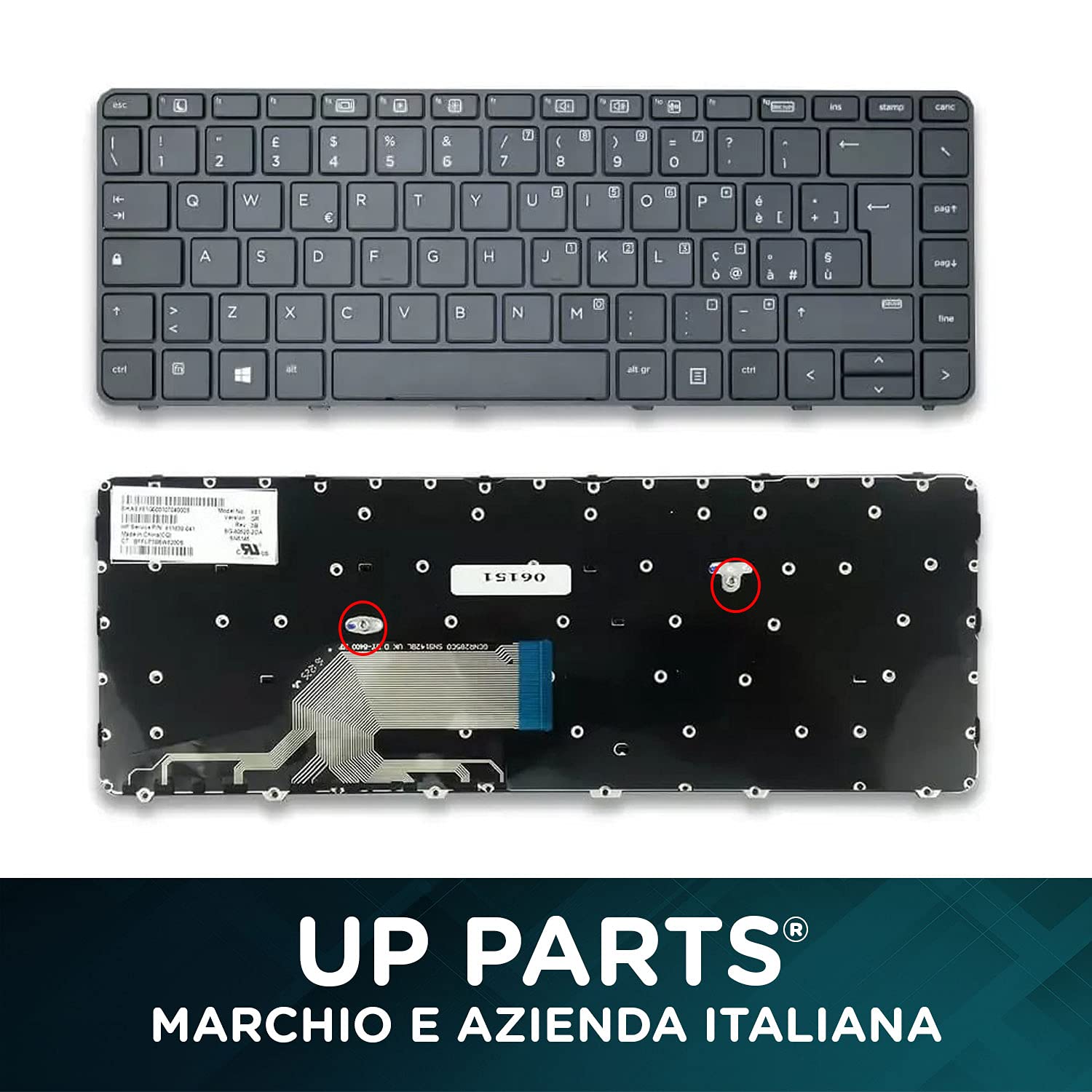 Azienda Italiana - Tastiera Italiana per Notebook HP Probook 430 G3, 430 G4, 440 G3, 440 G4, 445 G3, 446 G3, (con Frame Colore Nero Senza Retroilluminazione)