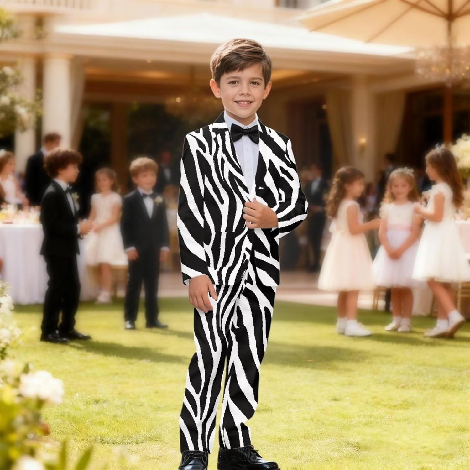 AFPANQZ Boys Wedding Guest Outfit Slim Fit Boys Blazer Pants Set, Classic Kids 2 Piece Sport Coats Suit with Pockets