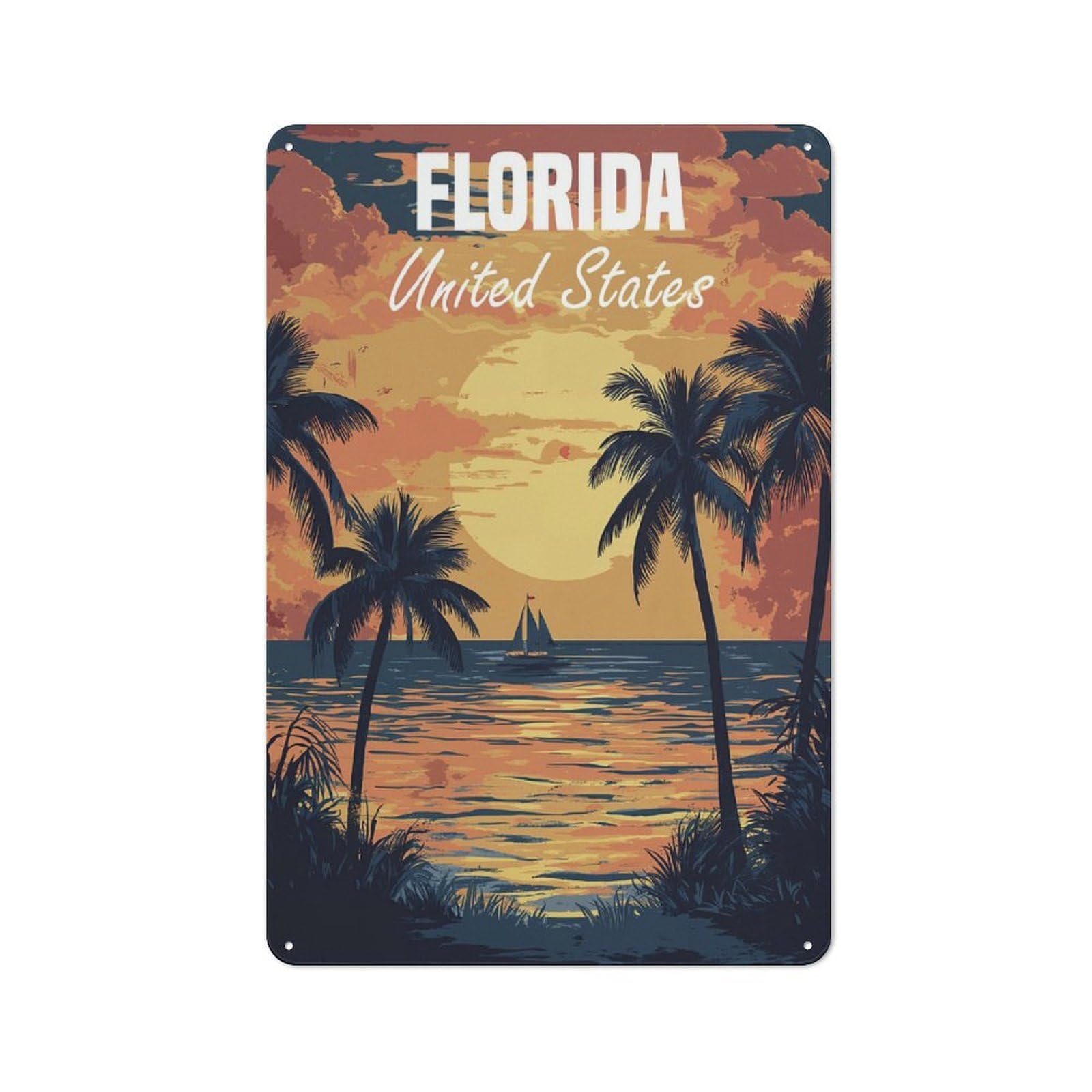 Junmoney Florida Sunset Understated Office Metal Sign 30X20cm Featuring Study Room Decor For Home Office, Reading Corner Or Bedroom