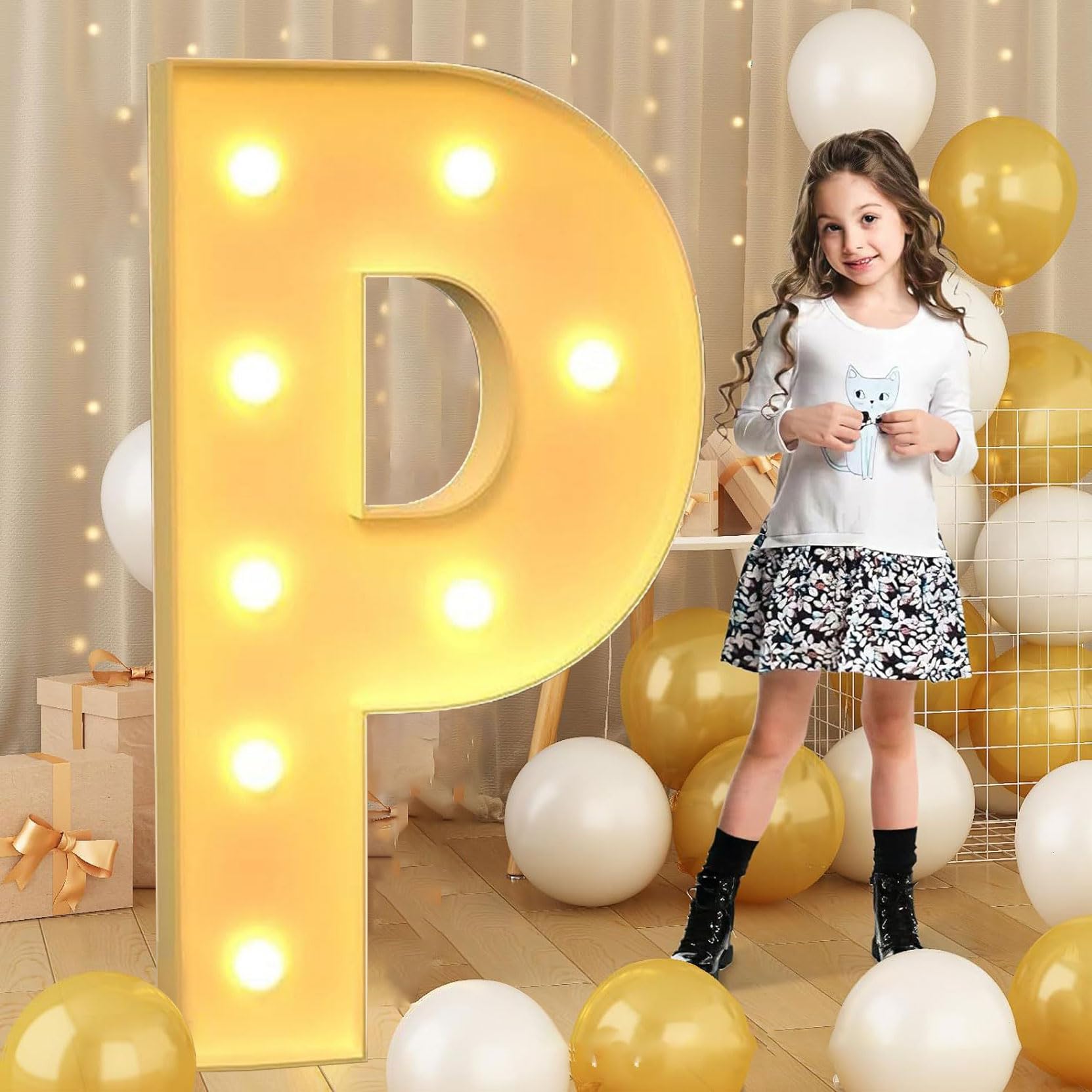 120cm-4ft Giant LED Light Up Letter P, Mosaic Marquee Light Up Sign, LED Letters Lamps for Valentine's Day Birthday Christmas New Year — image 1