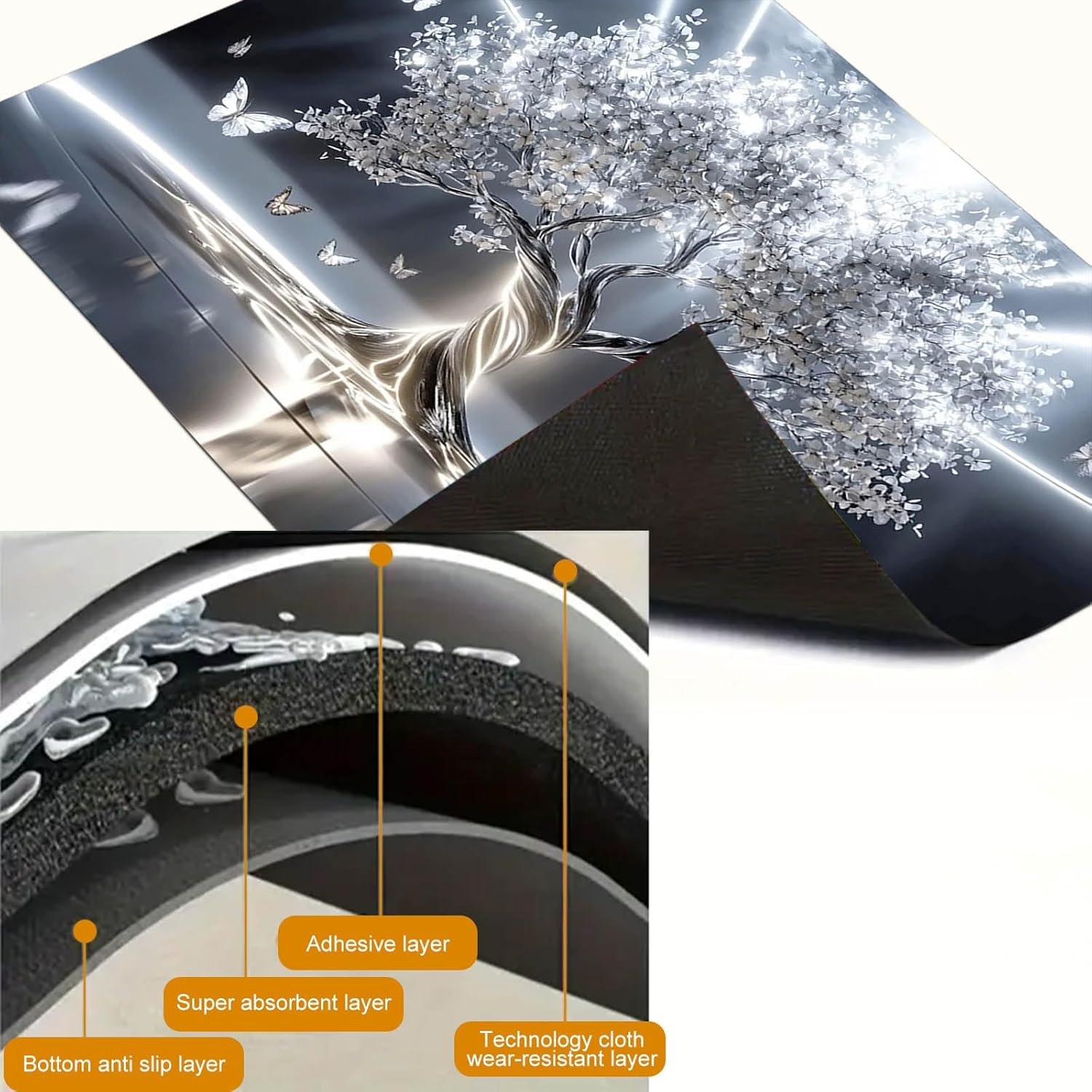 HOMETITUTE Silver Tree Stove Top Cover for Electric 28x20 Inch Diatomite Kitchen Decor Glass Cooktop Protector Countertop Mat with Luminous Tree of Life Stovetop Covers for Kitchen Coffe Bar