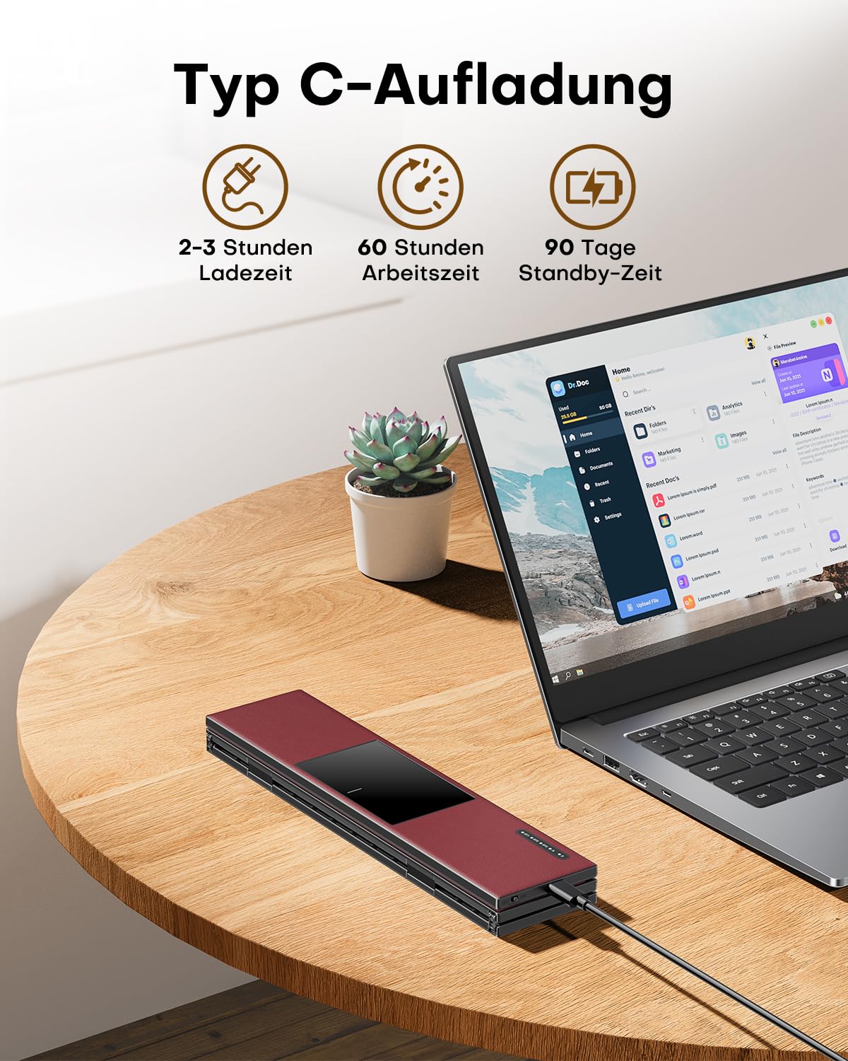 OMOTON Faltbare Bluetooth Tastatur mit Touchpad, Tragbare Kabellose Tastatur Mini Reise für iOS Android Windows Laptop PC Tablet Smartphone, QWERTZ - Burgunderrot