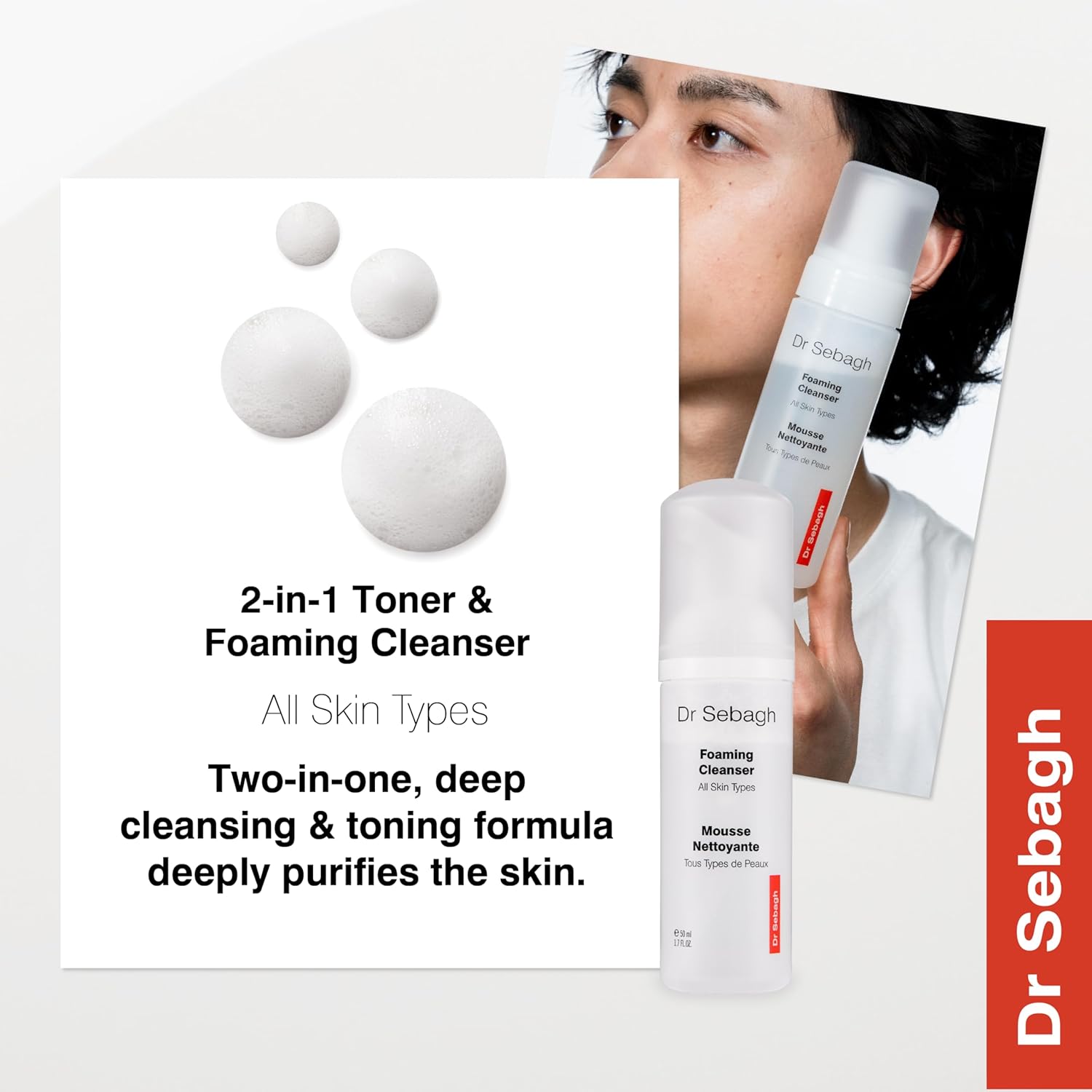 Dr Sebagh 2-in-1 Toner & Cleanser (5.1 fl oz) - Gentle Face Wash - Deep Pore Cleanser & Makeup Remover - Foam Cleanser for Oily Skin - Award-Winning
