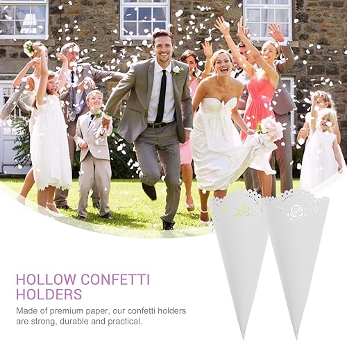 Miniatura 5 de Tofficu 20 conos de confeti de papel blanco, soportes huecos para pétalos para bodas, conos de confeti de boda, soporte para conos de confeti de