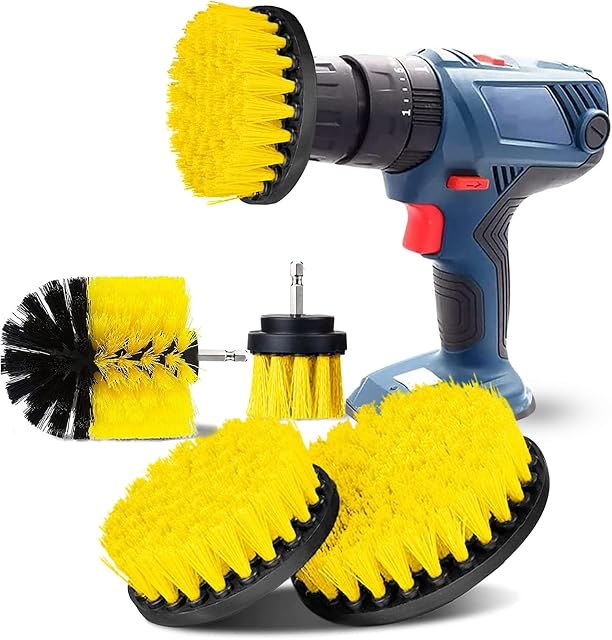 YIHATA Drill Brush Cleaning Brushes Set, 4 Pack Drill Scrubbing Brushes for Cleaning Attachment Set, Great for Car Carpet Floor Bathroom Toilet Tub Kitchen Marble Ceramic Surface (Yellow, 4 pieces)