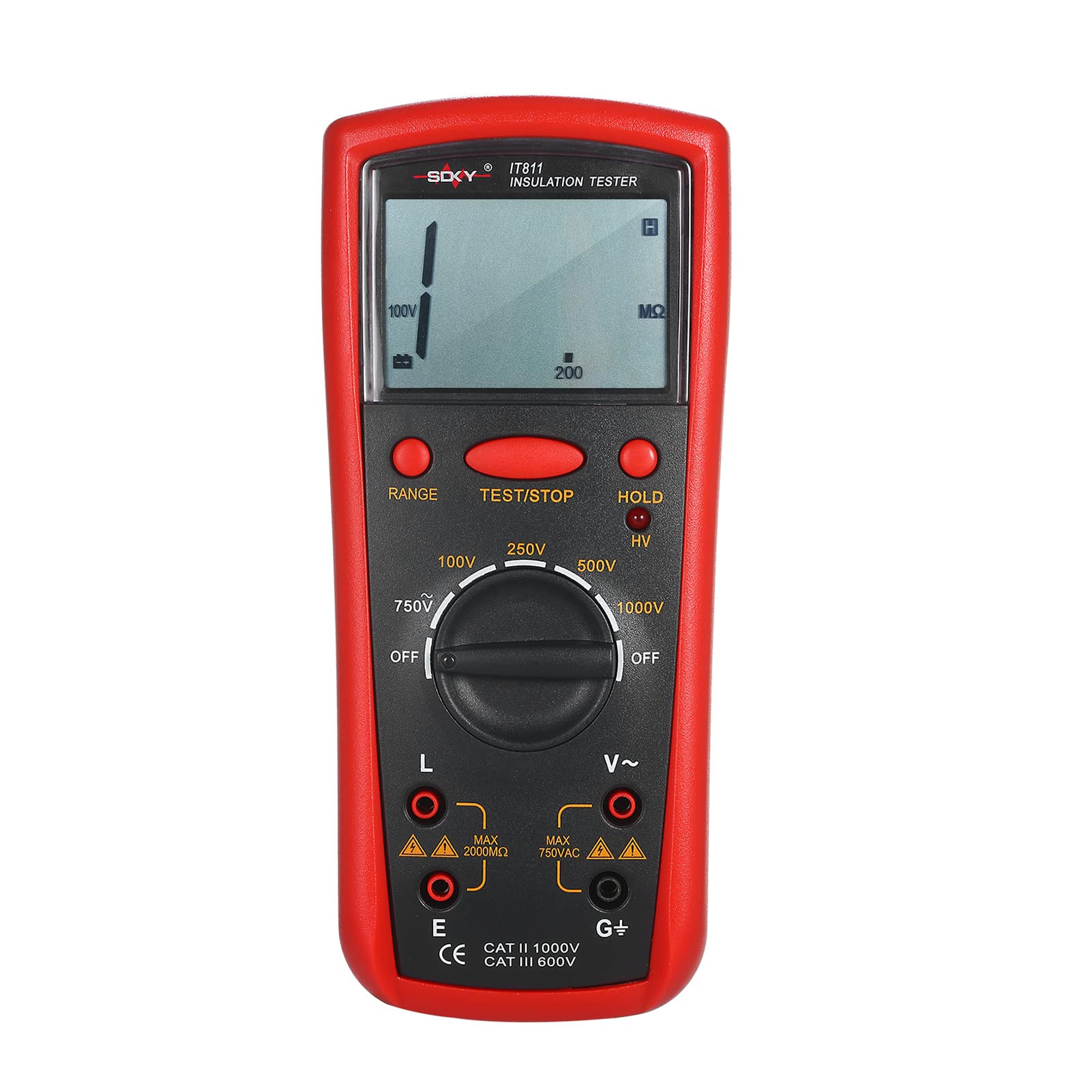 Insulation Resistance Meter Digital Ohmmeter Handheld Insulation Tester 0.1MΩ-2000MΩ Auto-Ranging High Accuracy LCD Insulation Measurement Instrument