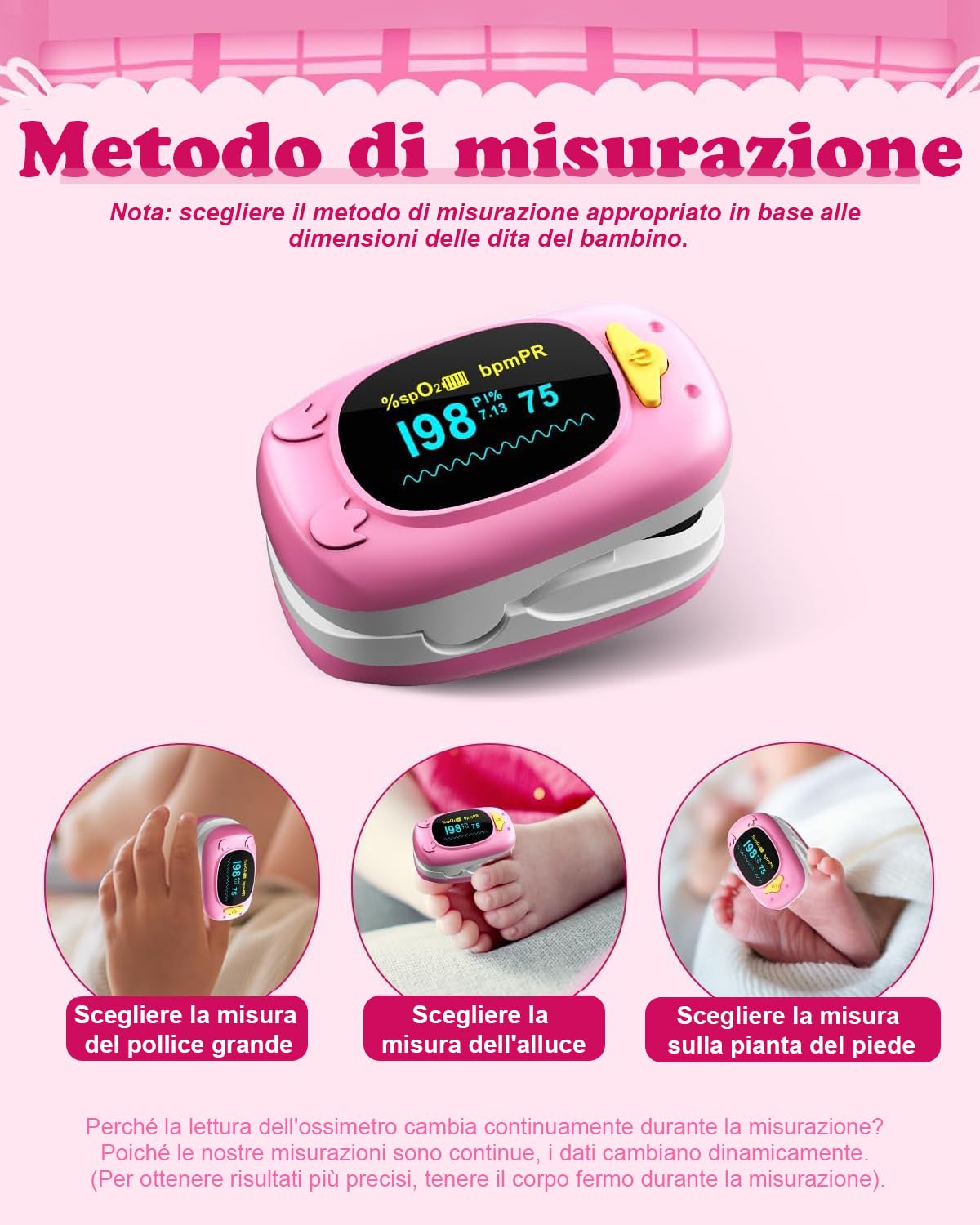 HealthTree Monitor della saturazione dell'ossigeno nel sangue da dito, pulsossimetro pediatrico con schermo OLED,2 batterie AAA incluse, adatto per neonati e bambini di età compresa tra 2,5 e 15 anni