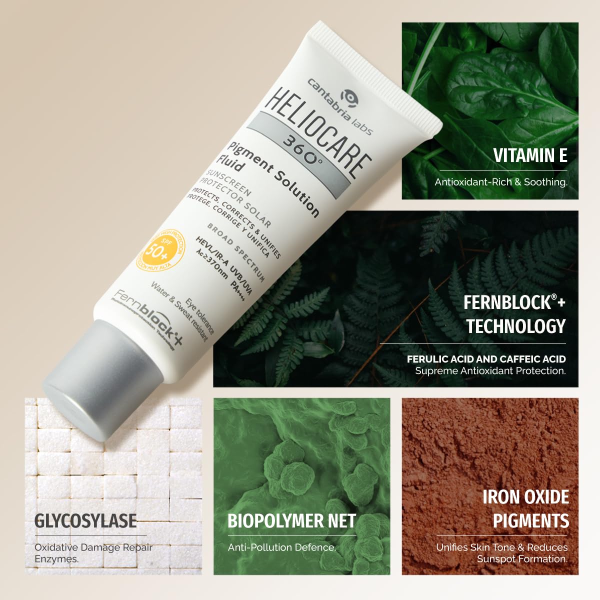 Cantabria Labs - Heliocare 360° Pigment Solution Fluid SPF 50+ - 50ml - Fluido Ultraligero - Previene y Corrige Hiperpigmentaciones - Protección Solar Avanzada
