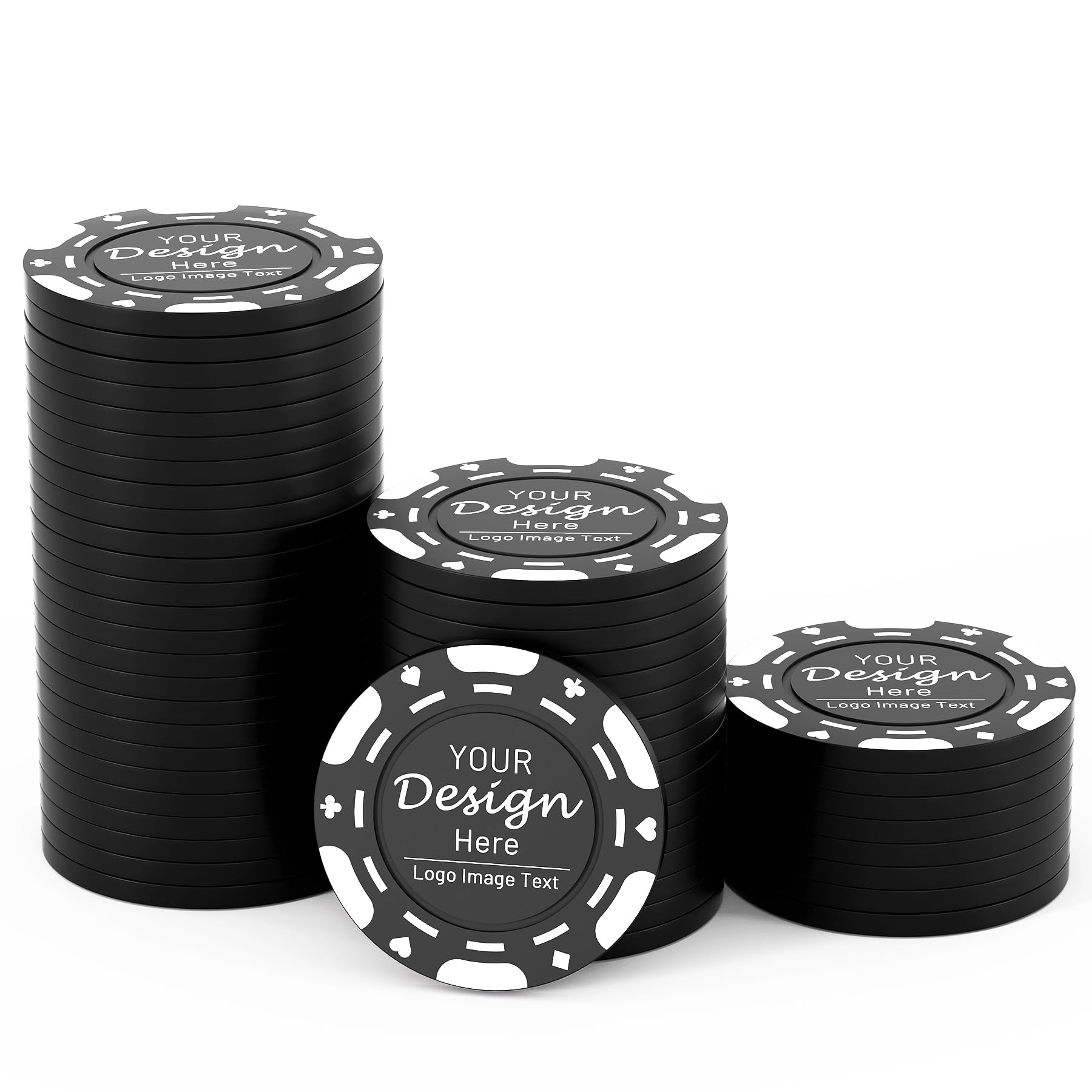 Shueewago 100-1000 Custom ABS Poker Chips,Available in 9 Colors, Imprinted with Your Personalized Text or Image for Bar,Drink or Dessert Shop Tokens,Party,Wedding,Rush Production Available (Black)