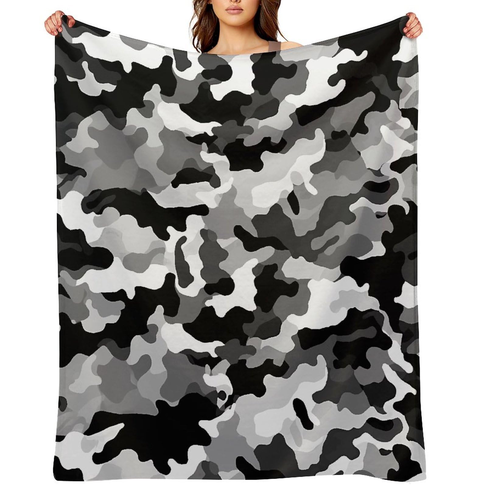 Black Grey White Camo Throw Blanket for Couch and Bed Super Soft Warm Lightweight Throw Blankets Cozy Fuzzy Flannel Blanket Personalized Decorative Blankets for Sofa Decor 30"x40"