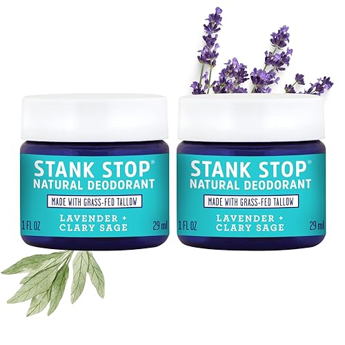 FATCO Stank Stop All Natural Desodorante Crema en un frasco con Sarga y Aceite de Coco Orgánico Lavanda + Salvia Paquete de 2 (1 oz)