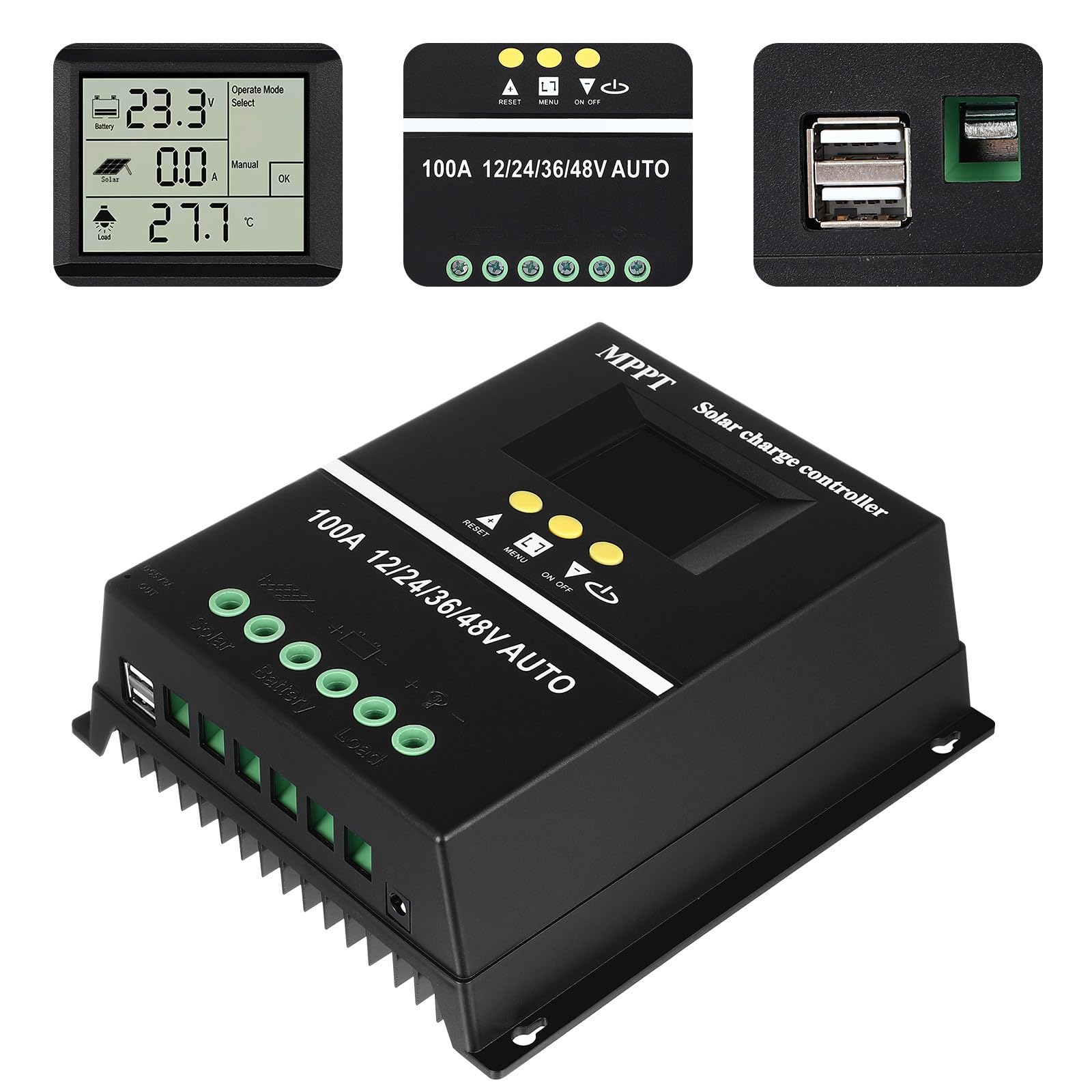 Controlador de Carga Solar Negro 100a Mppt 12v 24v 36v 48v