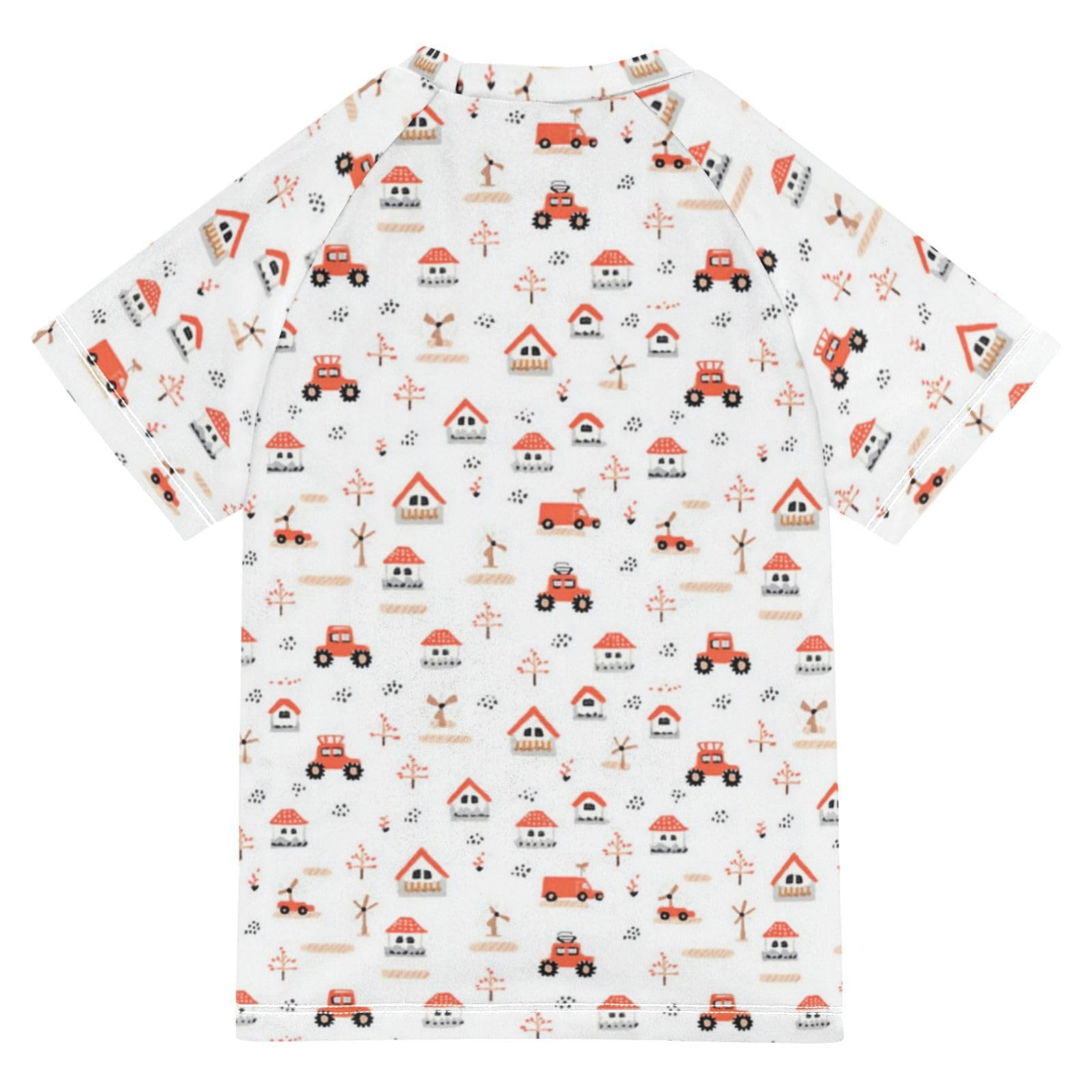 Bathing Suit Kids Short Sleeve Girl Swim Rashguard 3T Car Tractor Farm Mill Trailer Haystack