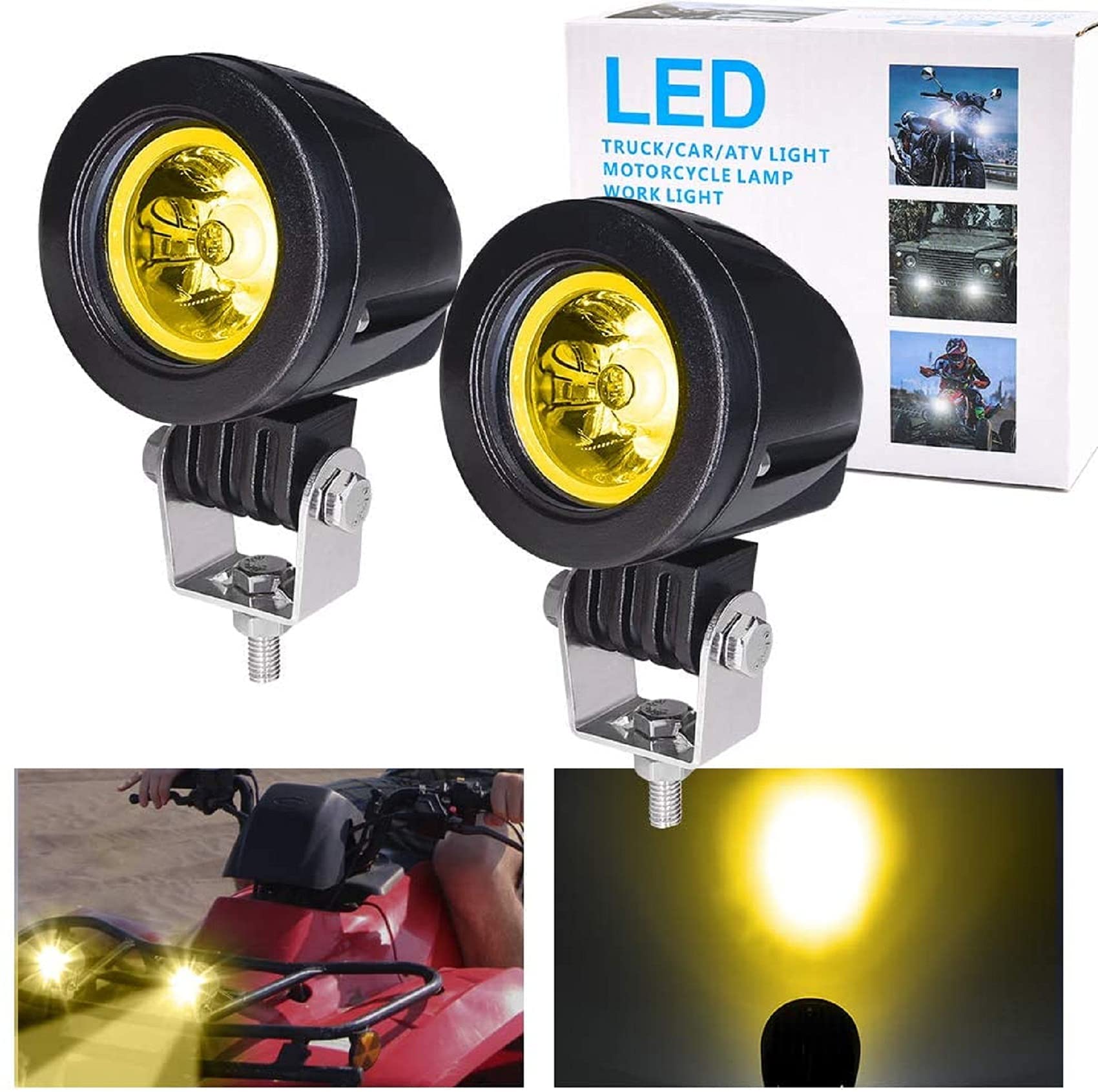 Ourbest motorcycle lights, 2inch Yellow Motorcycle Fog Lights Fork Tube led driving lights for Motorbike ATV Bicycle Accent Off Road Lighting (Yellow)