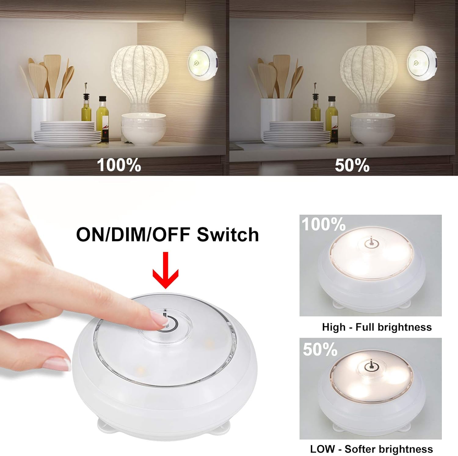 BIGMONAT Push LED Tap Lights, Battery Operated Wireless Stick On Touch Lights, Mini Night Under Cabinet and Counter Light for Closet, Kitchen, Bedroom (White, 6 Pack)