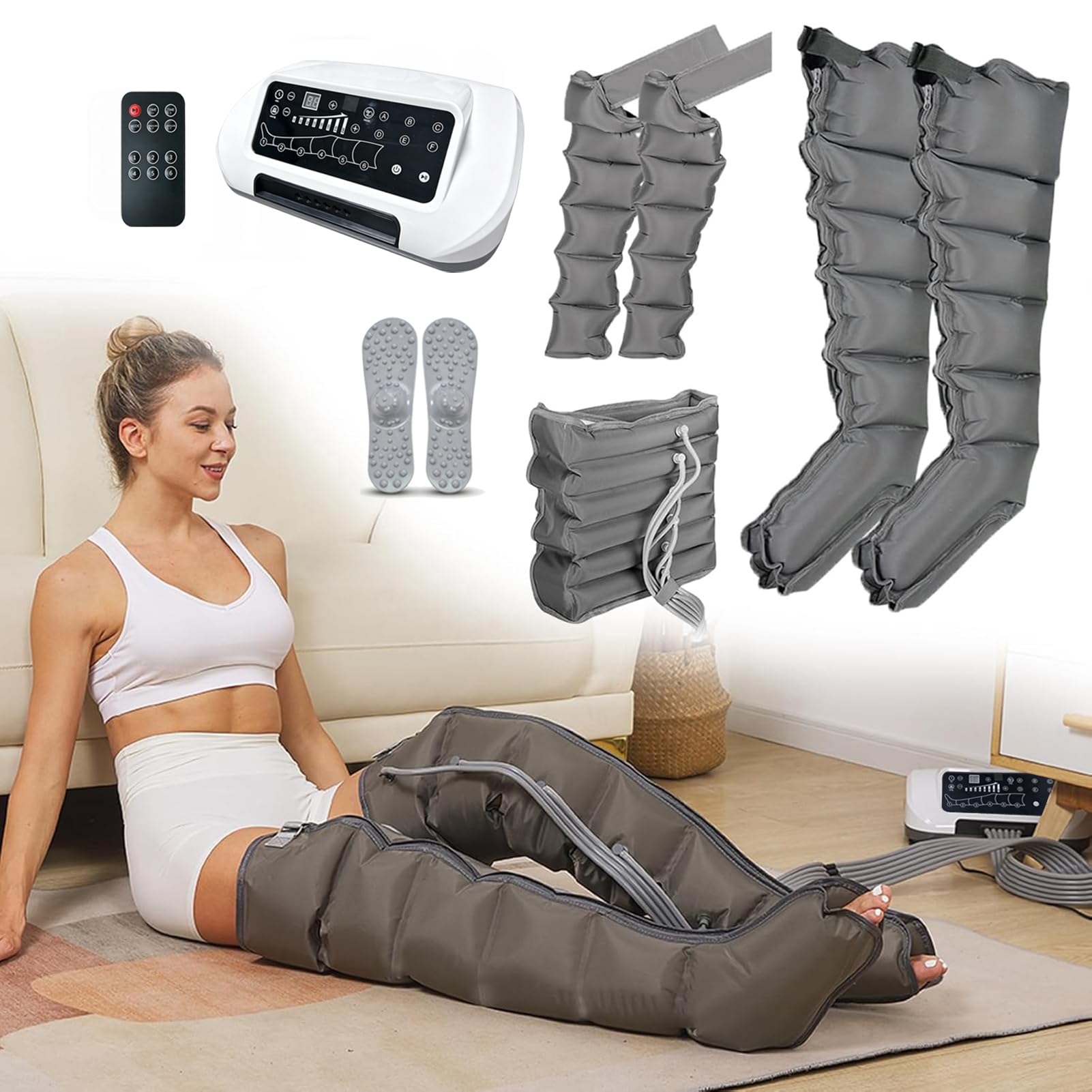 Vanenferse Grey 6 Cavity Air Compression Leg Massager | Electric Lymphatic Drainage Massager | Compression Boots Pressotherapy | For Circulation Arm Leg Waist Wraps Massage Machine | 6 Modes