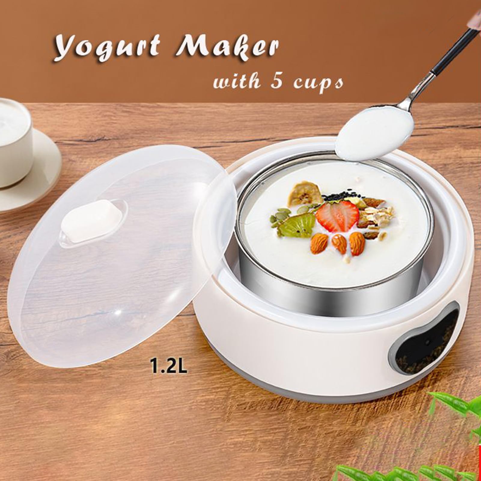 Yogurtiera Elettrica 1,2 L Contenitore in Acciaio Inossidabile Controllo