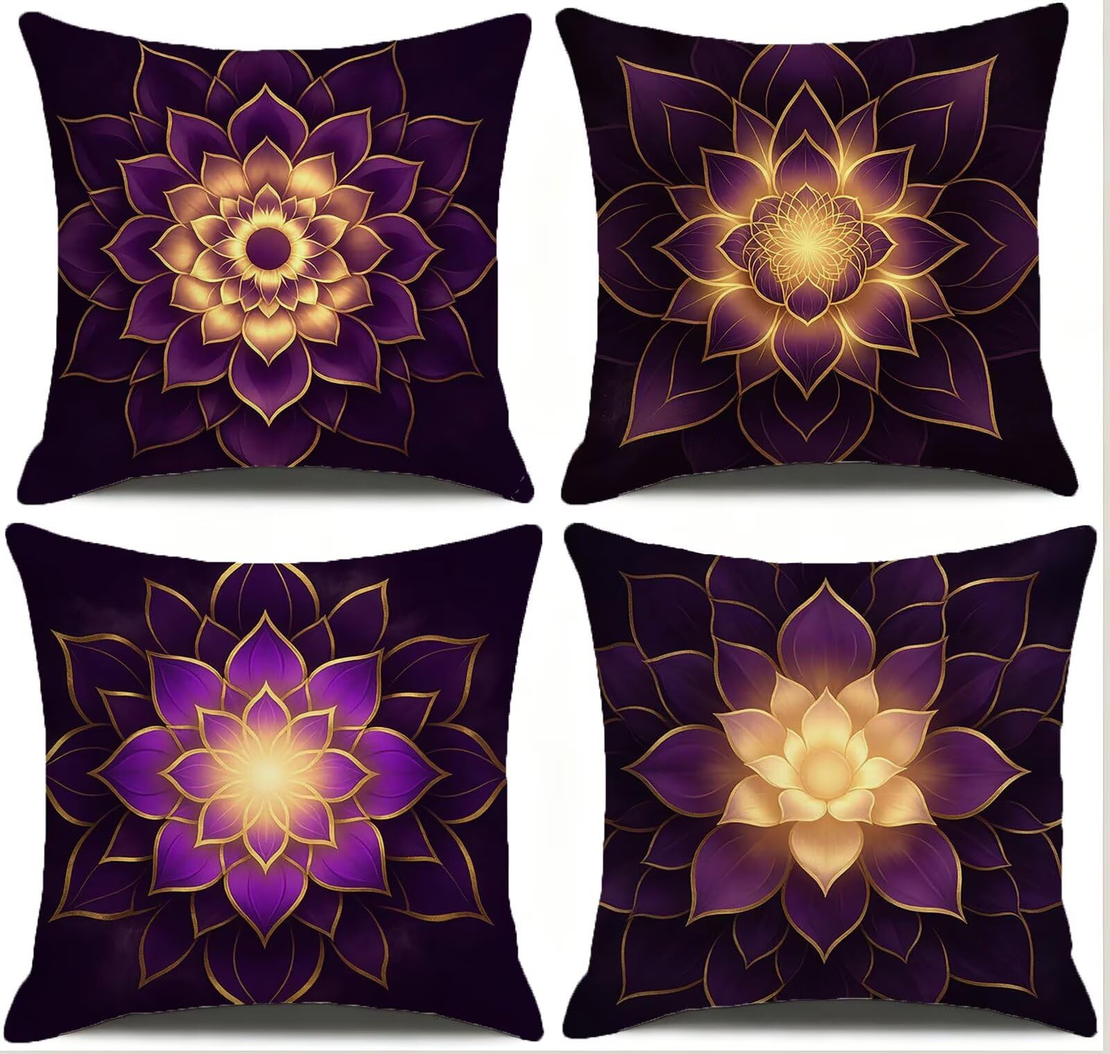 Viola Federe Cuscini Divano 40x40cm, Cuscini da Esterno Set de 4, Cod-41 | Lin Copricuscini Decorativi Letto Arredo, per Letto, Soggiorno, Giardino, Esterno, Casa Decorazione Set di 4 Mandala