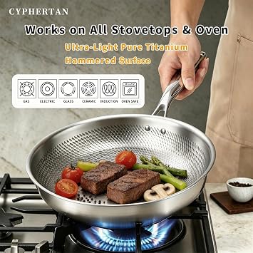 Titanium Frying Pan 9.45 with Lid, Hammered Induction Skillet