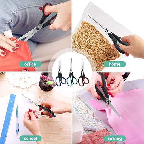 Vista 52 de Tijeras, iBayam - Paquete de 3 tijeras antiadherentes multiusos de 8 pulgadas, cuchillas de titanio de 0.098 pulgadas de grosor con agarre cómodo