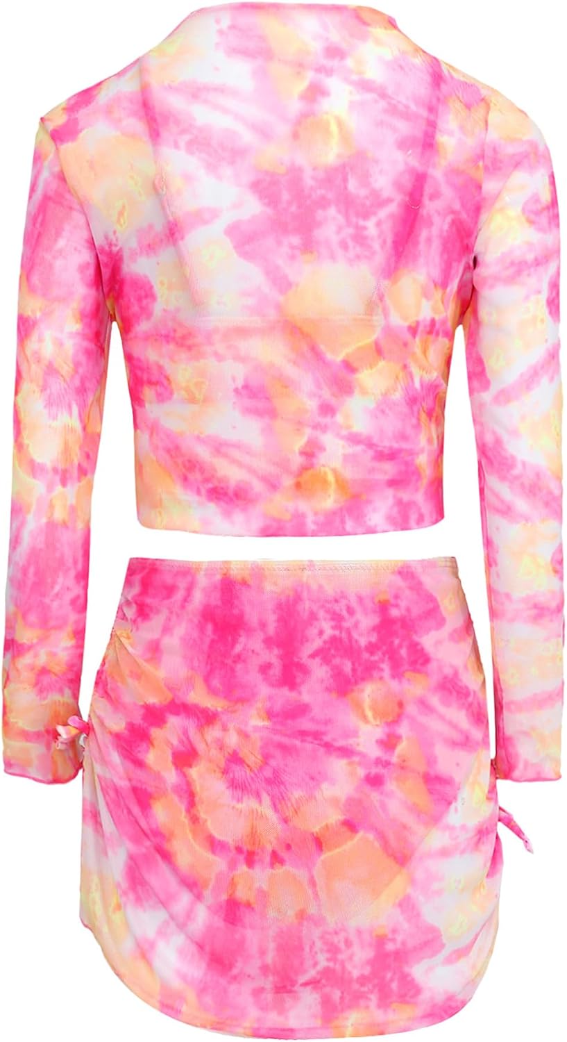 Freebily Kids Girls Tie Dye Print 4 Pieces Bathing Suit Summer Beach Pool Swimming Suit