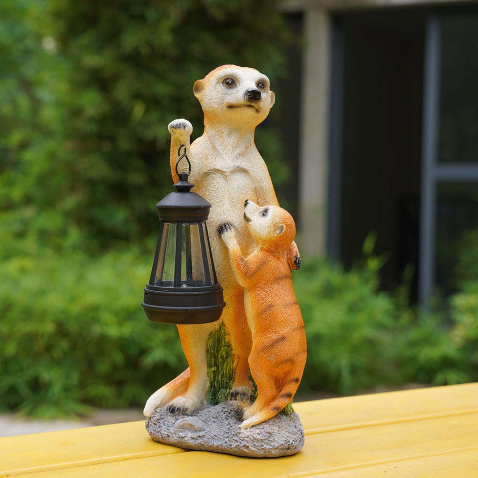 Generico Suricato Decor Figurina Collezionabile Animale | Scultura d'Arte di Mamma Suricato e Piccoli con Luce Solare Figurina Da Collezione Decorazione Animale Per Balcone Cortile