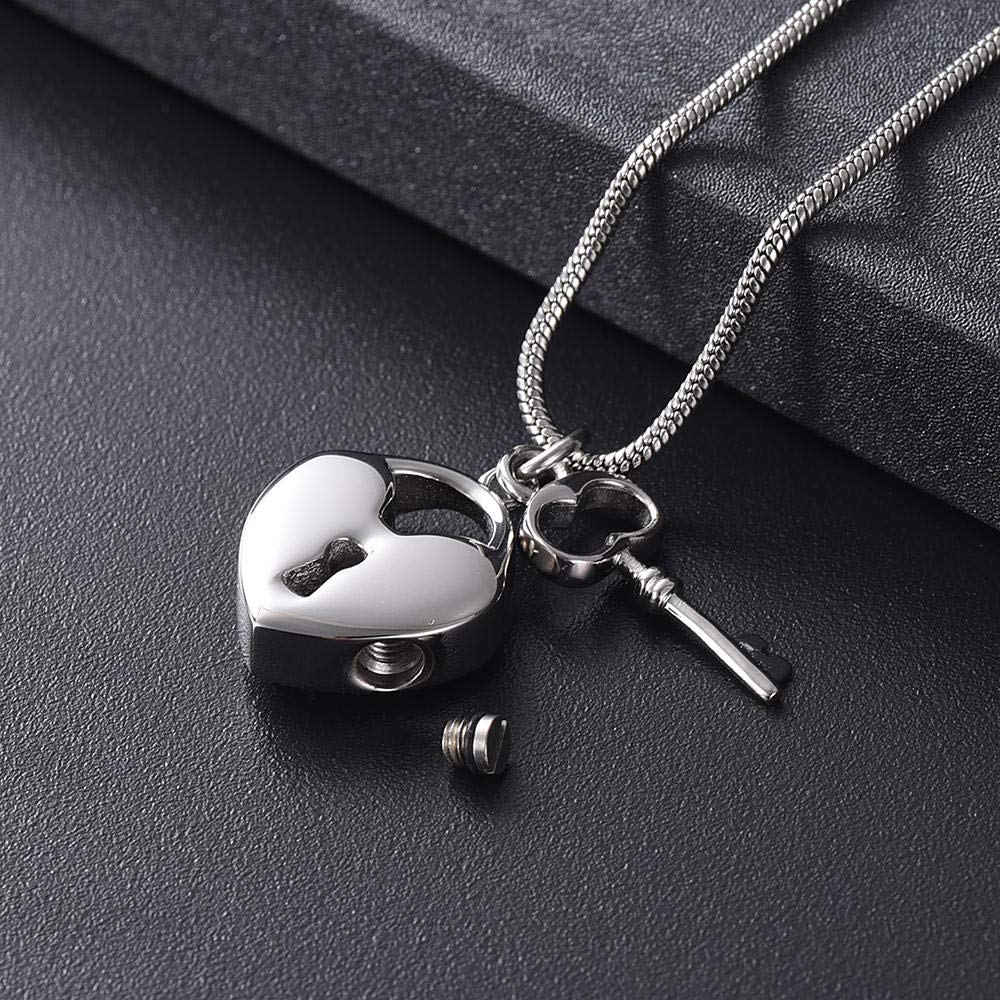 Naszyjnik Na Pamiątkę Popiołu Z Wisiorkiem Heart Lock With Key Memorial Kremacja Zawieszka Urn Naszyjnik Ze Stali Nierdzewnej Na Pamiątki - Silver_10 Pieces_Necklace